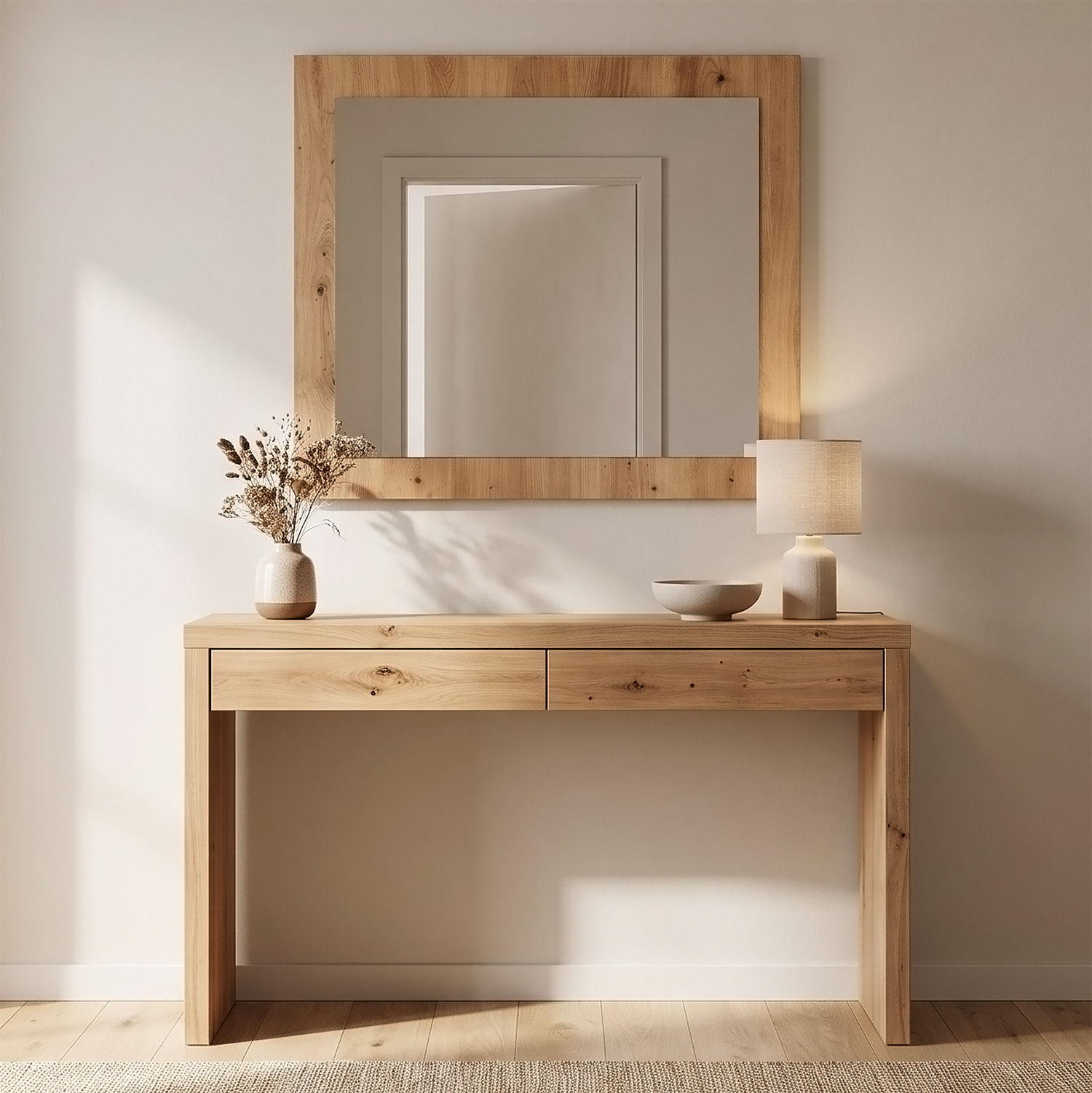 Large Rectangular Wall Mirror 80x70 cm Oak Effect Wooden Frame Artisan Oak Hallway Bedroom Living Room Mirror