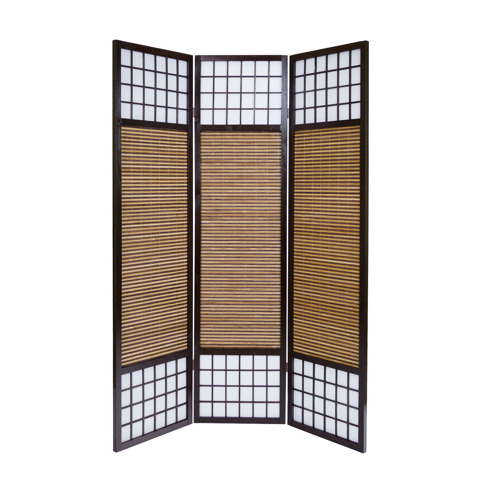 Paravent Room Divider 3 Parts Wood Privacy Screen Brown