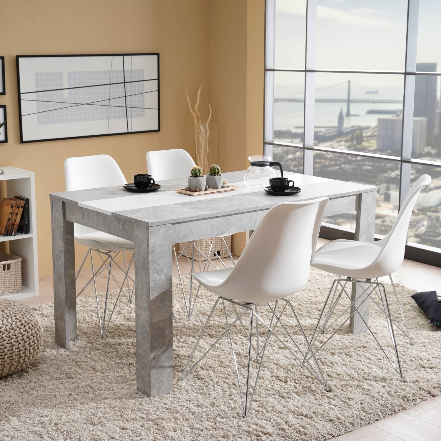 Modern Dining Table Kitchen Table Wooden Table 135x80 cm Grey White 6 Seater