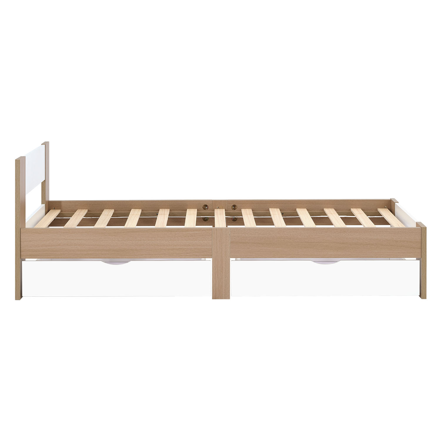Holzbett 90x200 mit 2 Bettkästen Bett Eiche Braun Weiß Holzbett Bettgestell Jugendbett Einzelbett Matratze Lattenrost