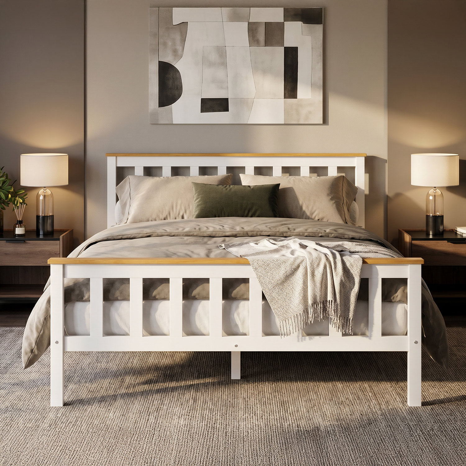 Wooden Bed 140x200 cm Natural White | Double Bed | With Slatted Base | Scandinavian Style | Children's, Teen, or Guest Bedroom