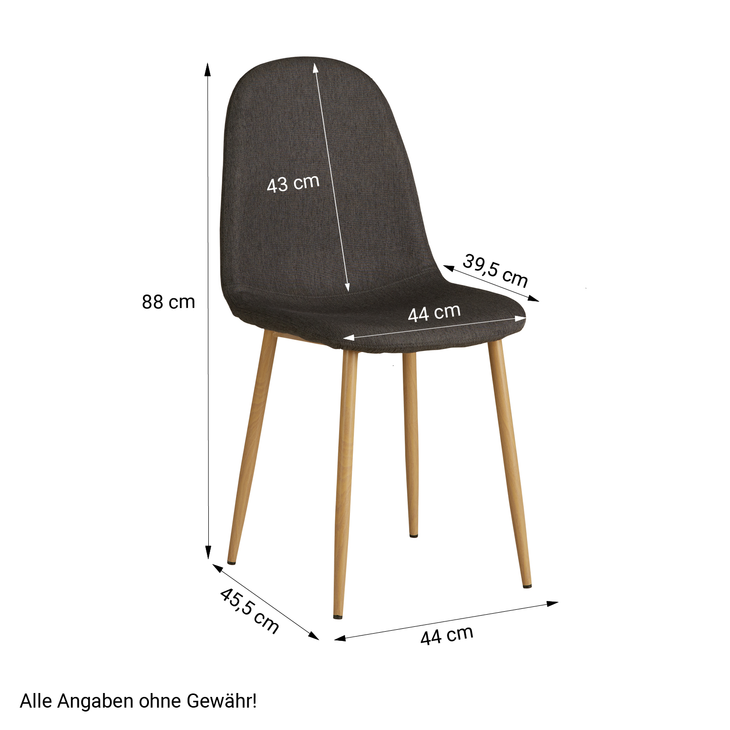 Upholstered Chair Linen Anthracite | Set of 2 | rounded Backrest | without Armrests | Kitchen Dining Room Office