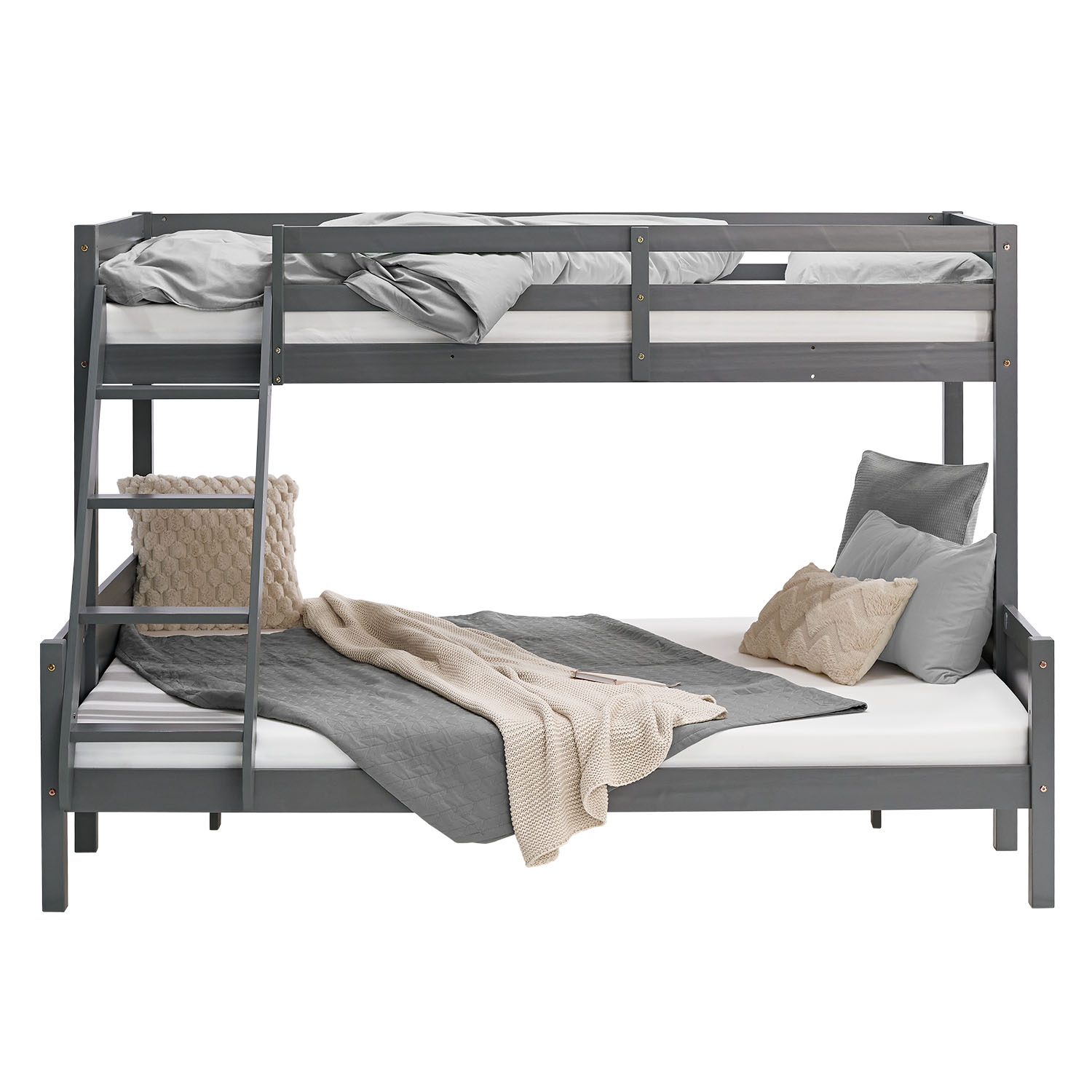Bunk Bed with 2 Mattresses 90x200 and 140x200 cm Kids Bed Grey Wood Cabin Bed High Sleeper Bed Loft Bed Childrens Bed Twin Bed