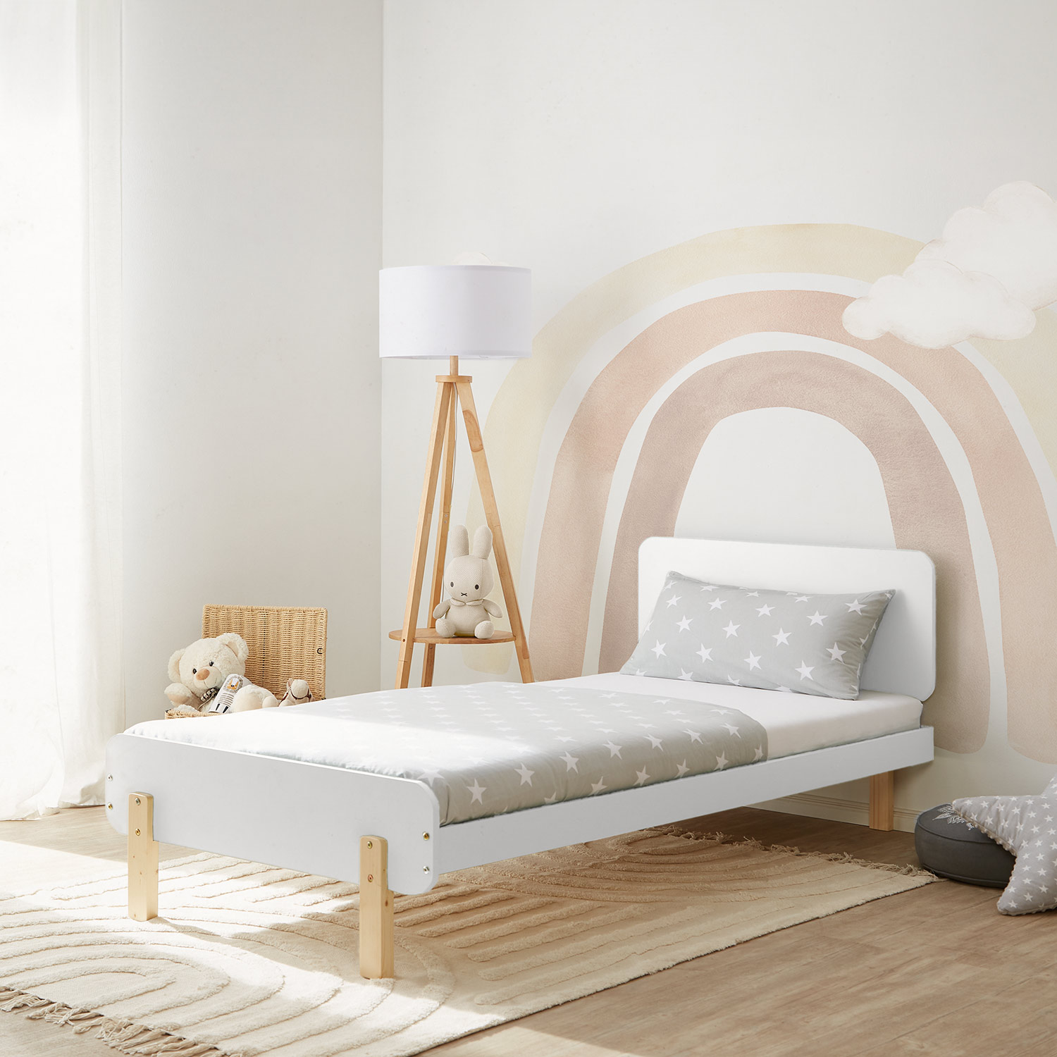 Single bed 90x200 cm White Red Green Wooden Bed frame Kids bed Childrens bed Guest bed Mattress  Slatted frame