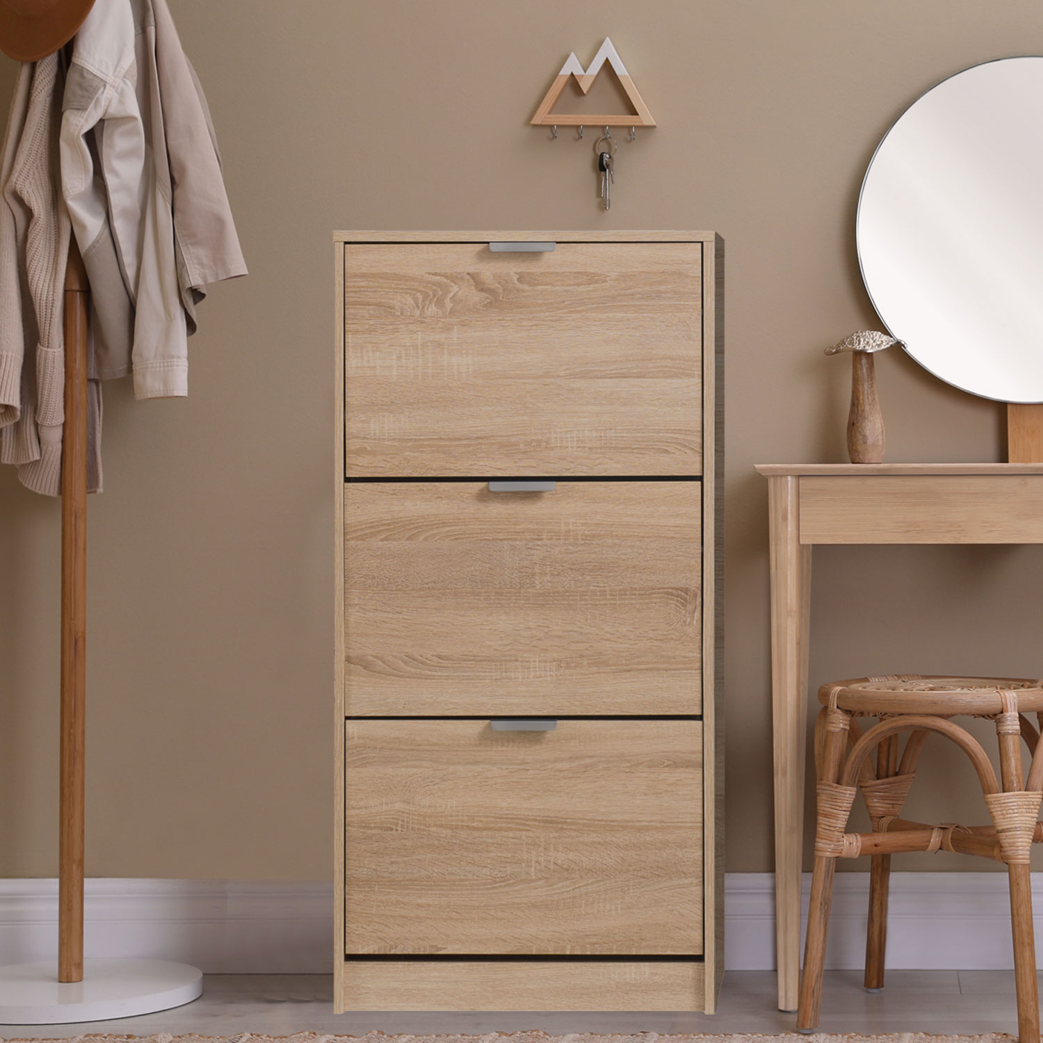 Shoe Cabinet Shoe Rack Shoe Tumbler Narrow Wood Oak Shoe Chest