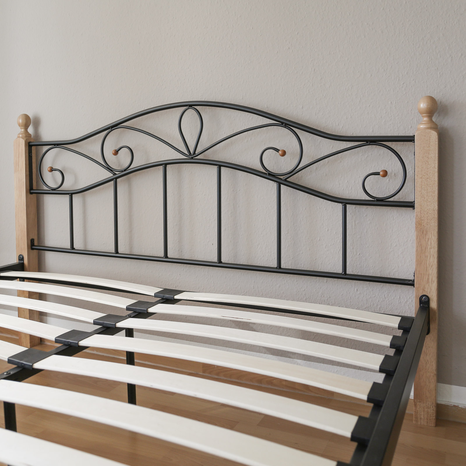 Metal Bed Iron Bed Double 140 x 200 Wood Slatted black natural bed frame 920 Metal Bed Iron Bed Double 160 x 200 Wood Slatted black natural bed frame 920