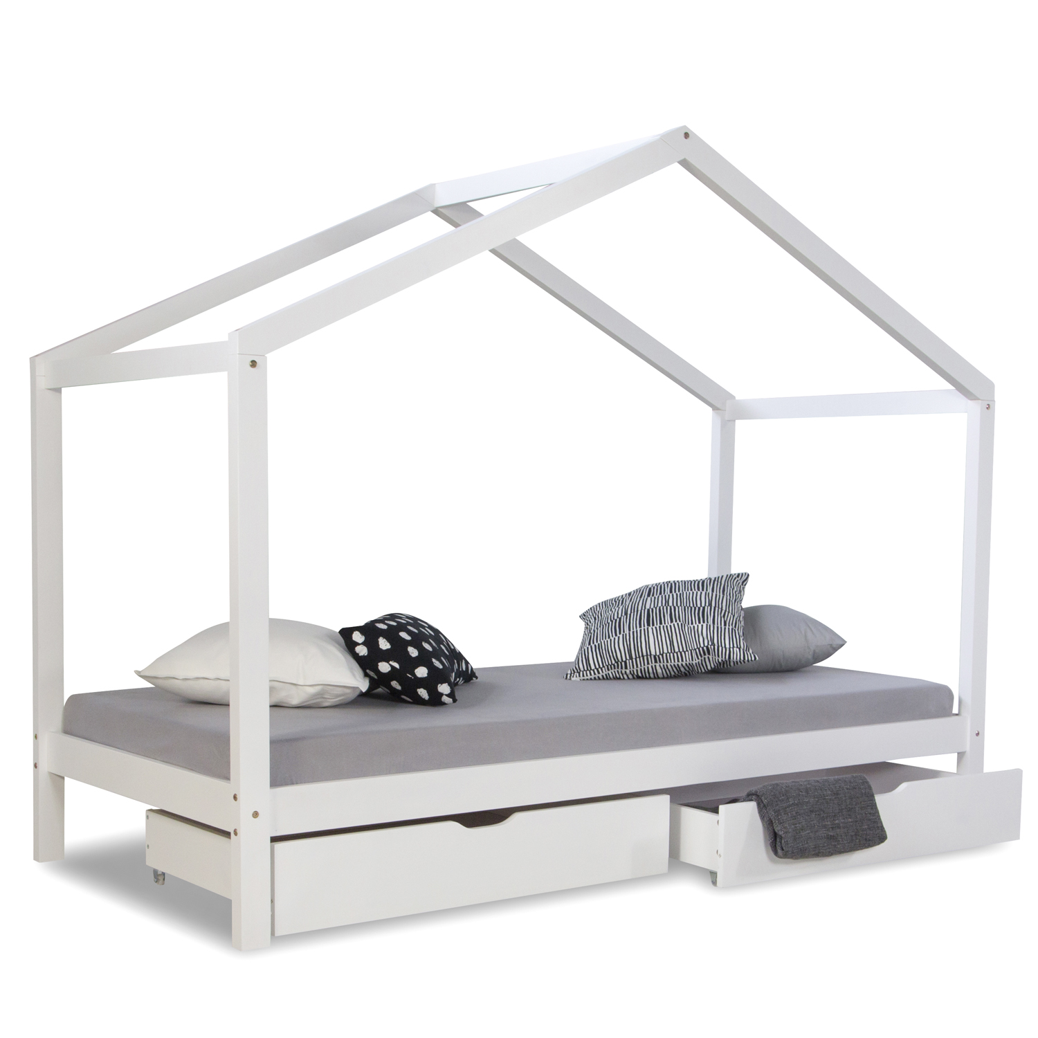 Cot House Bed 90x200 cm + Mattress Children's House Play Bed Wooden Bed Bed Drawer 