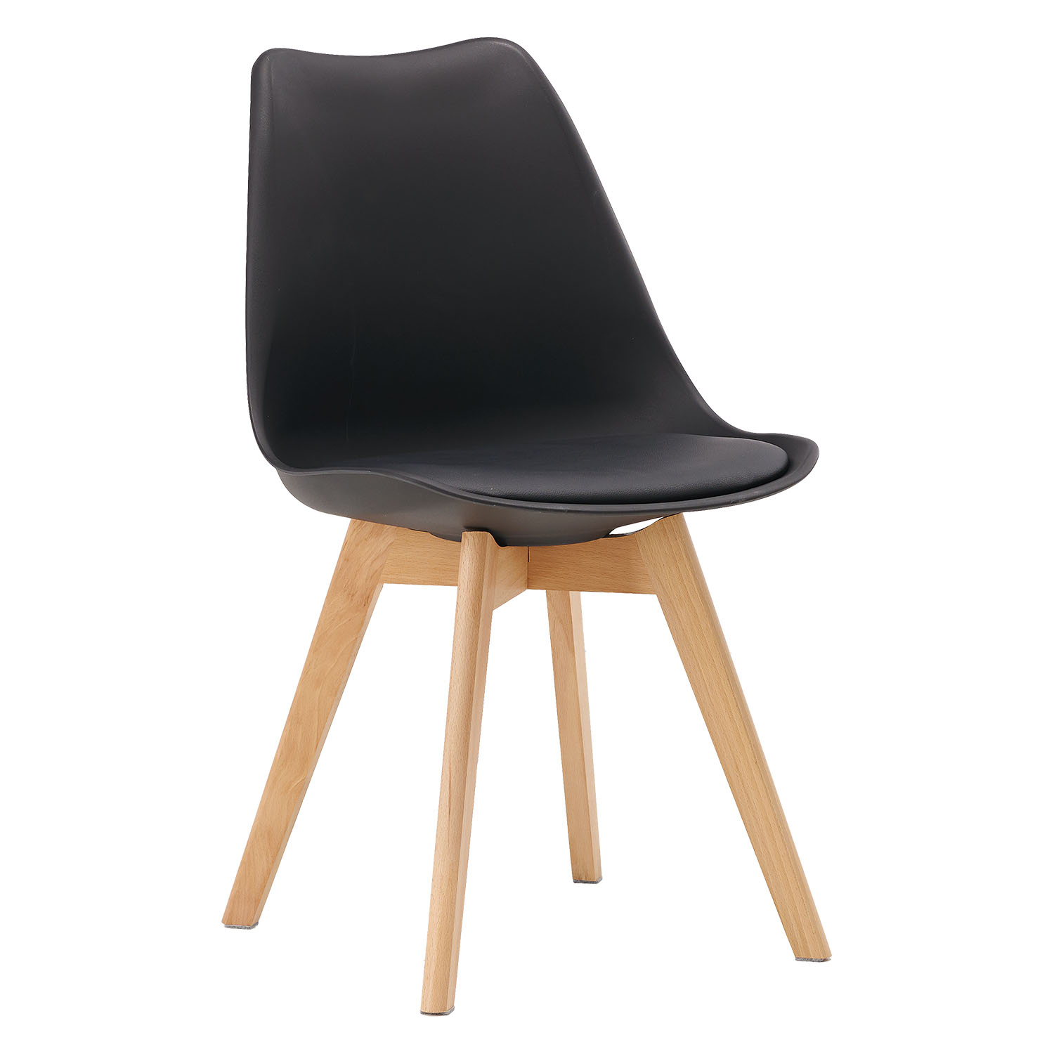 2 Black Dining Chairs – Modern Plastic Design Chair with Wooden Legs | Set of 2 Contemporary Kitchen & Dining Chairs