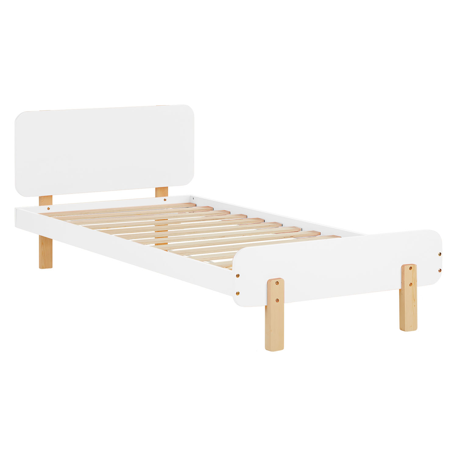 Wooden Bed 90x200 cm Natural White – Retro Single Bed with Slatted Base for Children's, Teenagers' & Guest Rooms