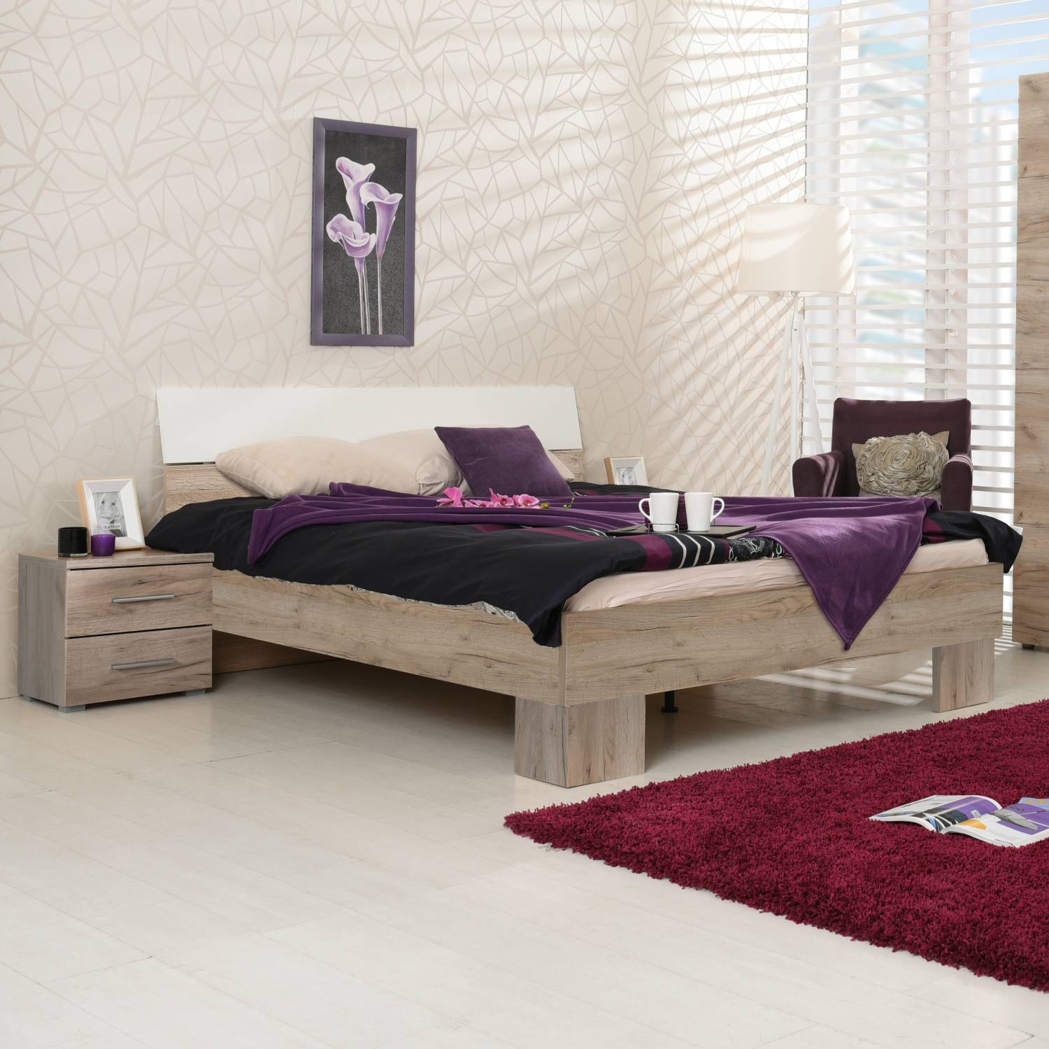 Double Bed 160x200 cm, Gray Oak with Slatted Base – Modern Wooden Bed