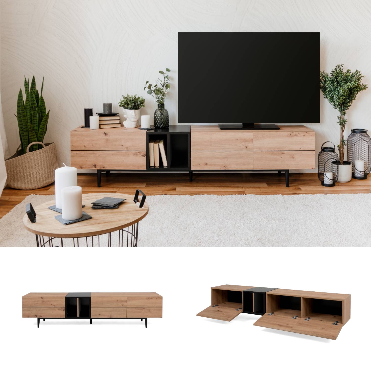TV Board TV Cabinet TV Stand Sideboard Storage Wood Media Unit