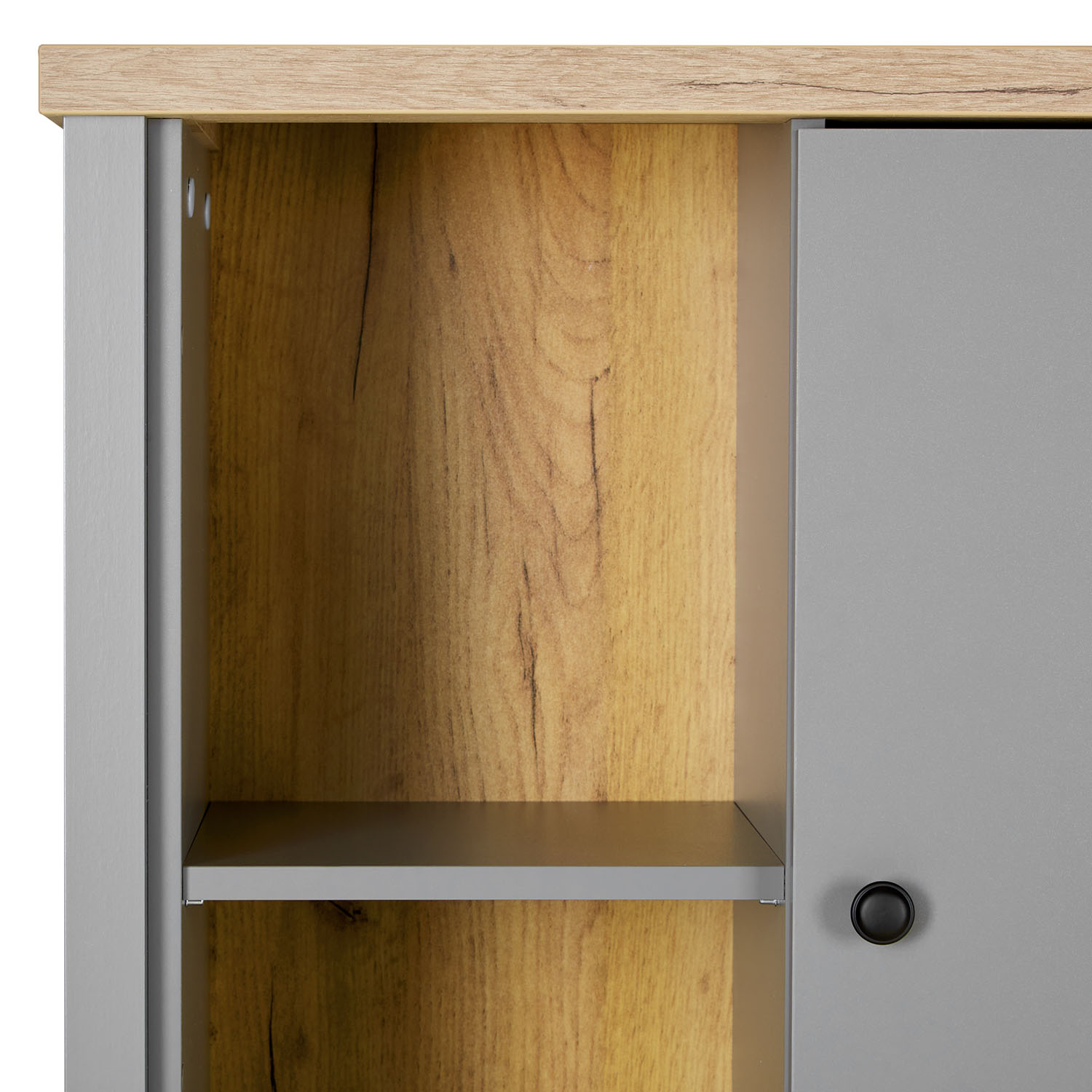 Highboard Sideboard Grey Wood Natural Storage 2 Drawers Cabinet Buffet Credenza Living Room Cupboard