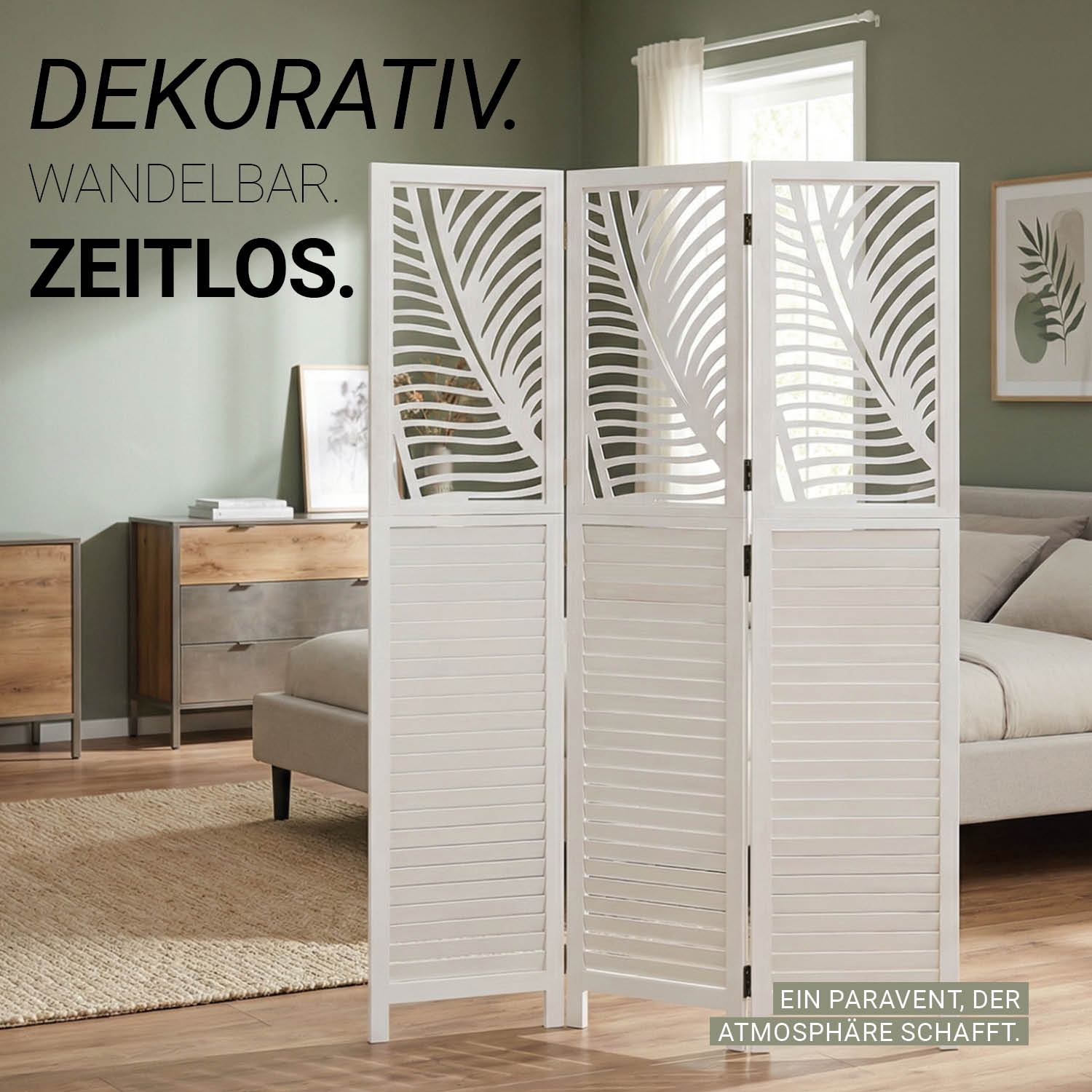 Paravent White Rattan-Style Decorations | 3-panel | Wood | Room Divider Partition Privacy Screen