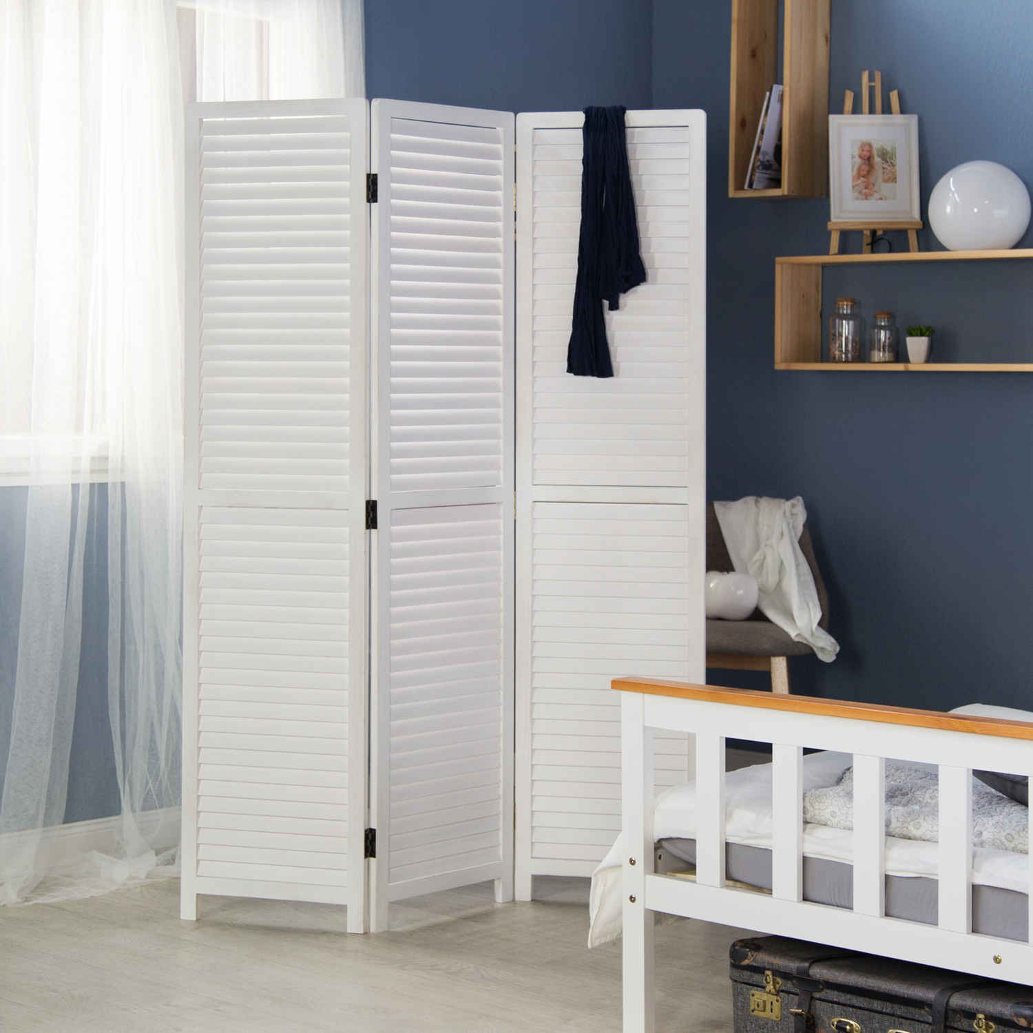 Paravent White Wooden Slats | 3-panel | Wood | Room Divider Partition Privacy Screen