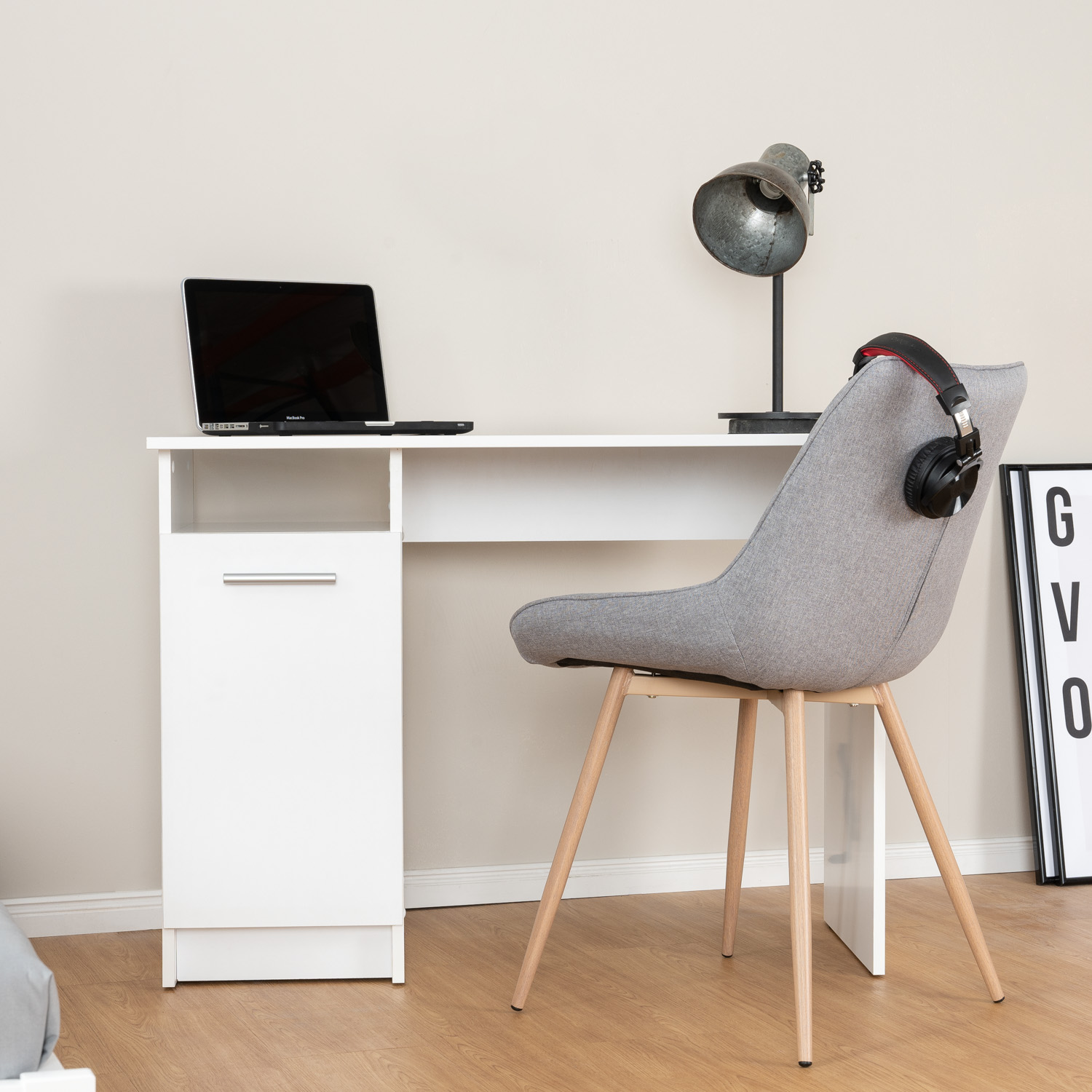 Computer Desk PC Table Home Office Desk Small Gaming Desk Shelves Workstation White