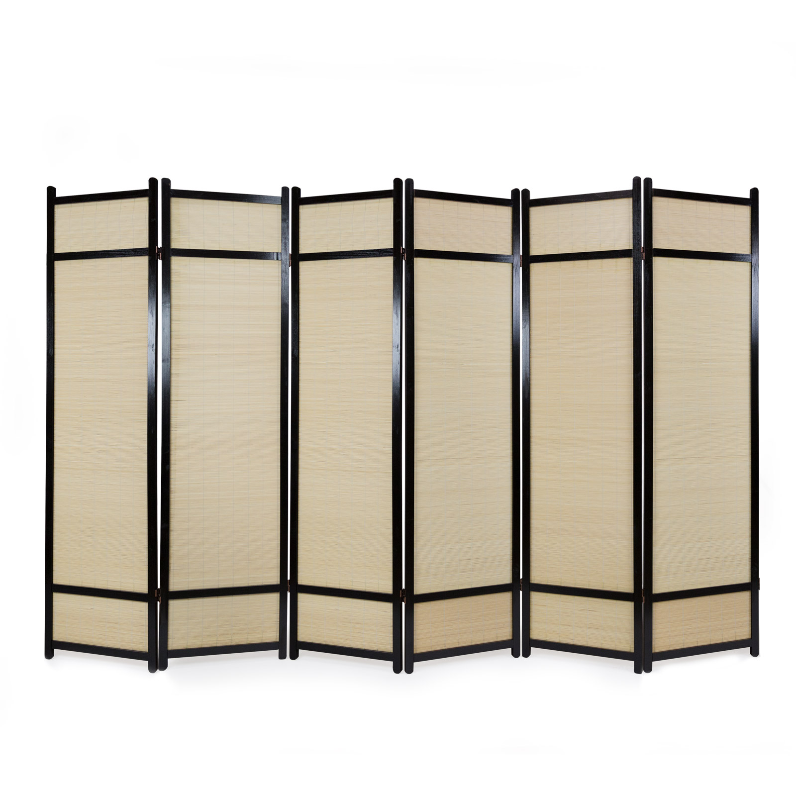 Paravent room divider 6  parts partition wall Shoji Foldable Black Natural