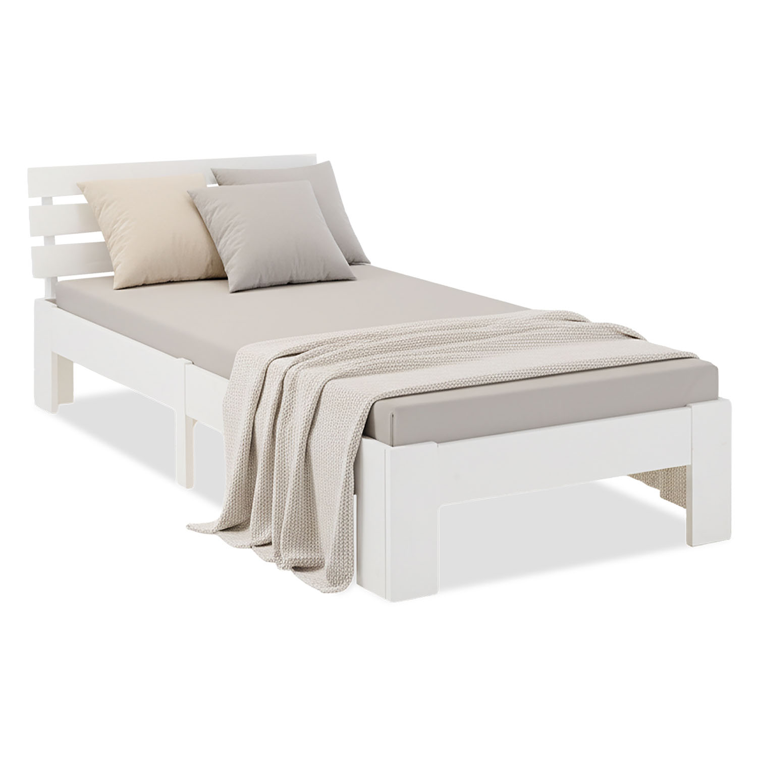 Wood Bed 90x200 cm White | Single Bed | with Spring Mattress | Solid | Youth Guest Bedroom