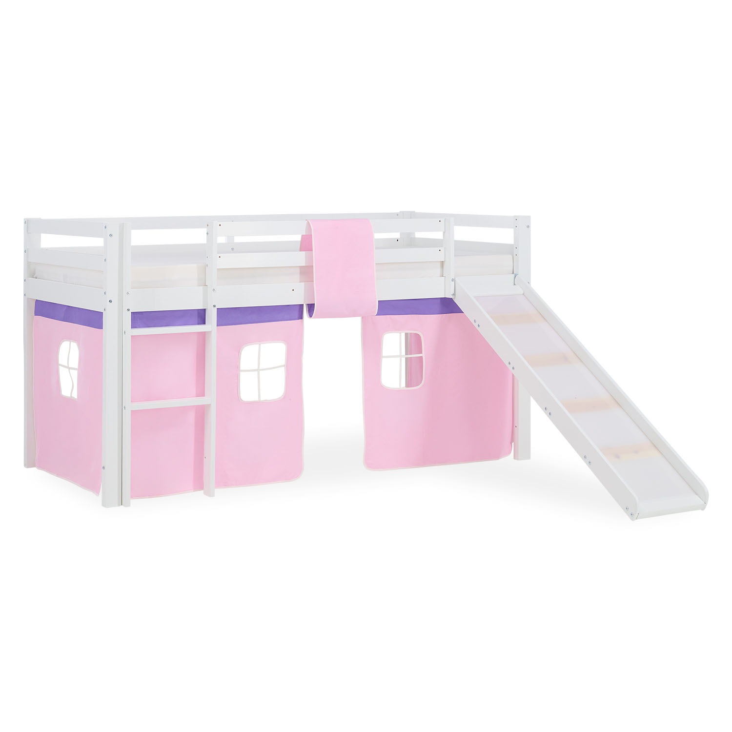Loft Bed Play Bed Cot Slide Tower Curtain Pink 90x200 Youth Bed