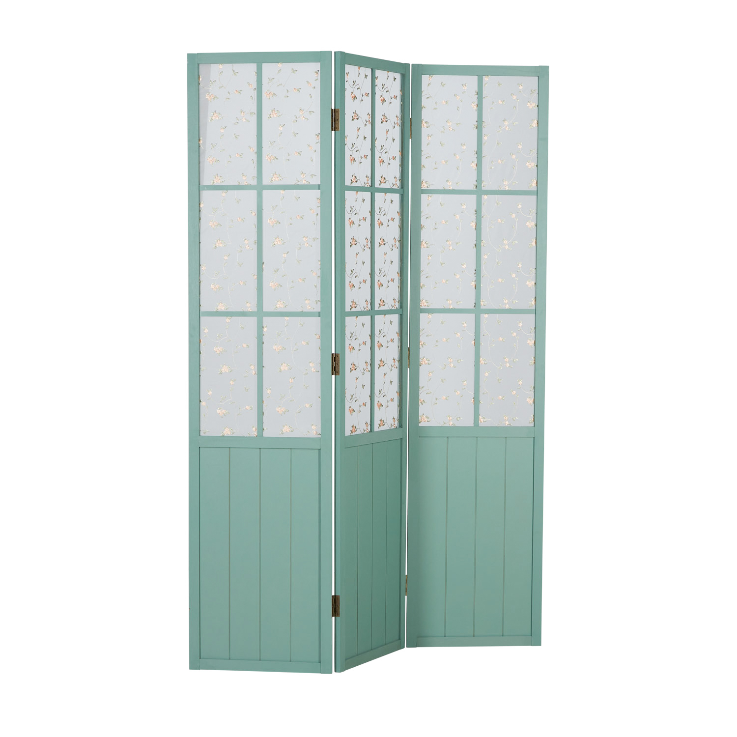 Paravent Turquoise Country House Style | Fabric Cover Floral Pattern | 3-panel | Wood | Room Divider Partition Privacy Screen