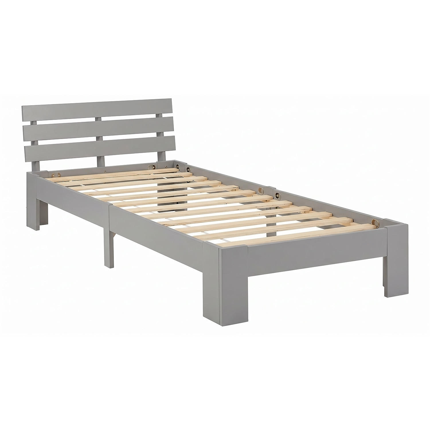Wood Bed 90x200 cm Grey | Single Bed | with Mattress | Solid | Kids Youth Guest Bedroom