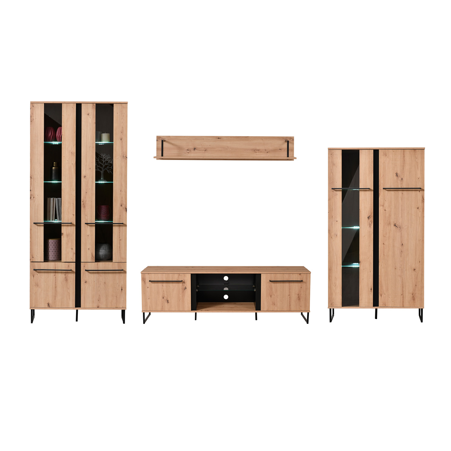 Modern Living Room Unit Cupboard Set Wall Unit TV Set with Storage Entertainment Center Industrial Style