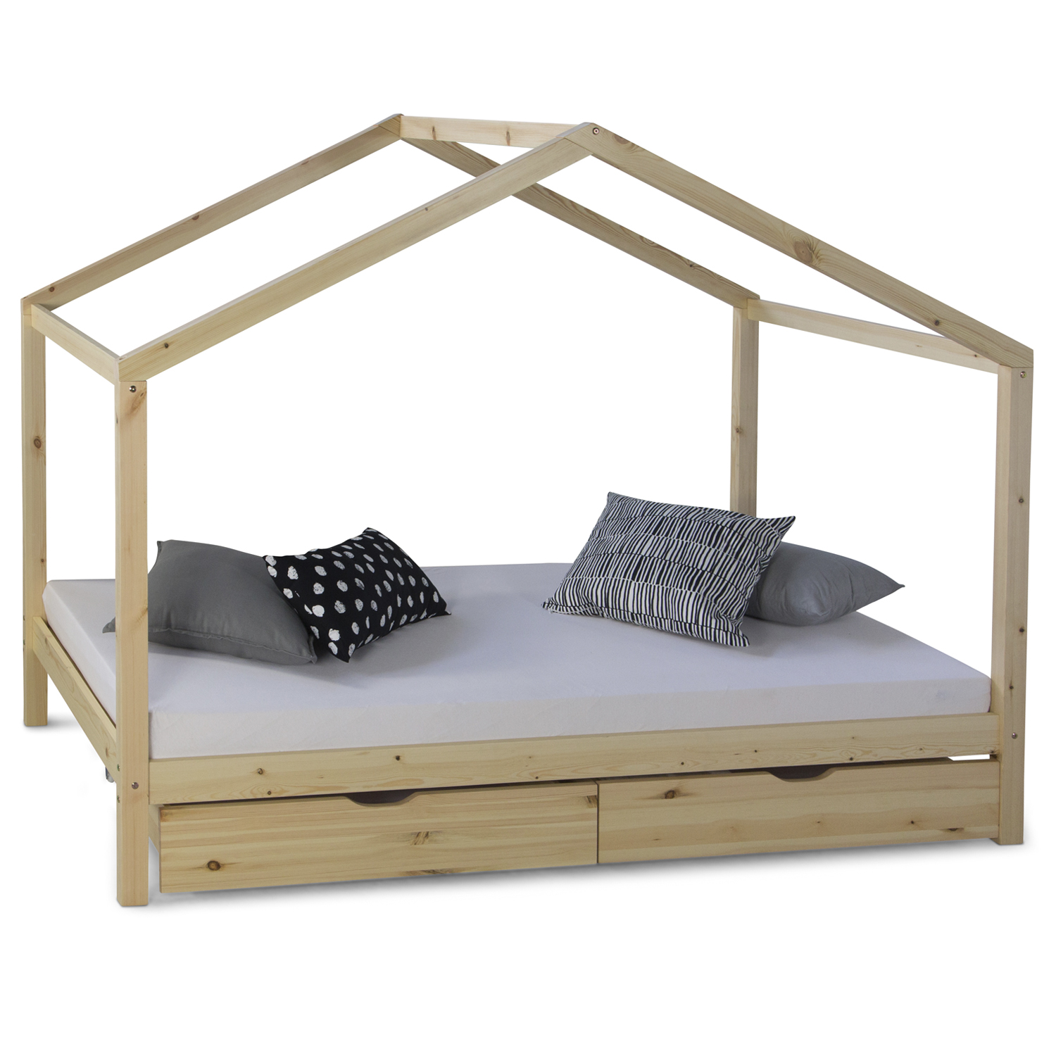 Children's Bed 90x200 cm Natural | House Bed with Drawers | Single Bed | with Slatted Frame | Wood Children's Bed with mattress 90x200 House Bed Kids Bed Wooden Bed Natur Cot Drawer