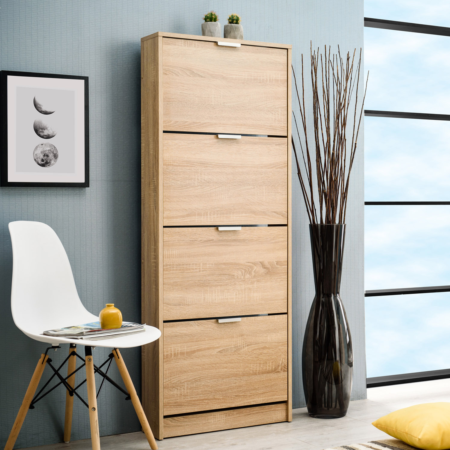 Shoe Rack Shoe Storage Shoe Cabinet Shoe Cupboard Wooden Oak 4 Tier Shoe Tipper