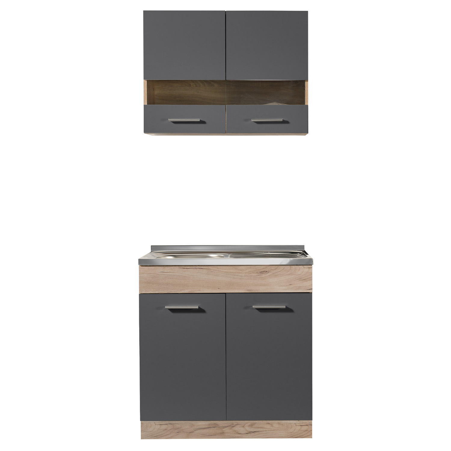 Kitchen Unit without Appliances 80 cm Gray | Oak | Single Kitchen | Mini Kitchen | Kitchen Element
