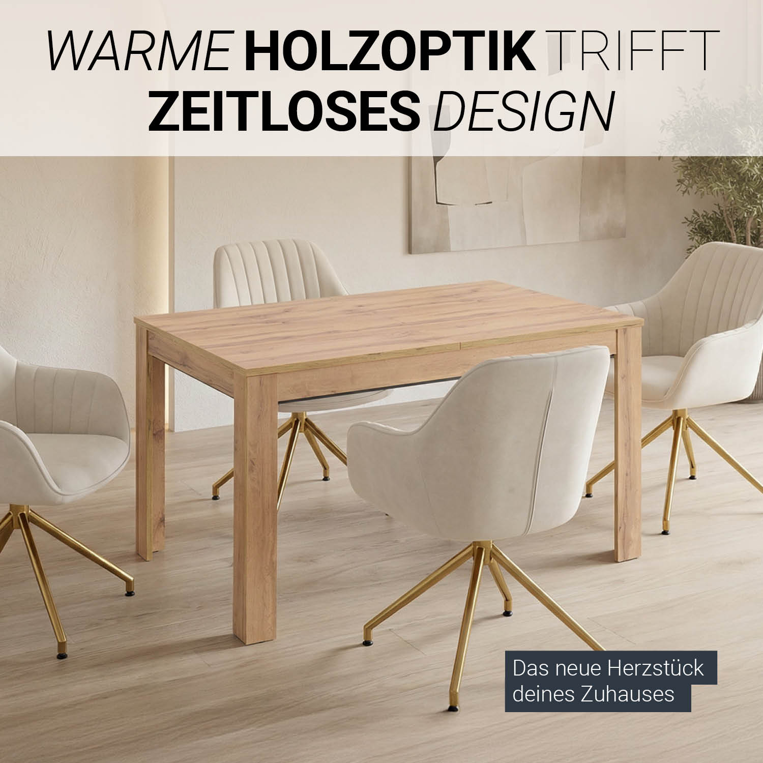 Modern Dining Table Kitchen Table Wooden Table 135x86 cm Wotan Oak 8 Seater Extendable