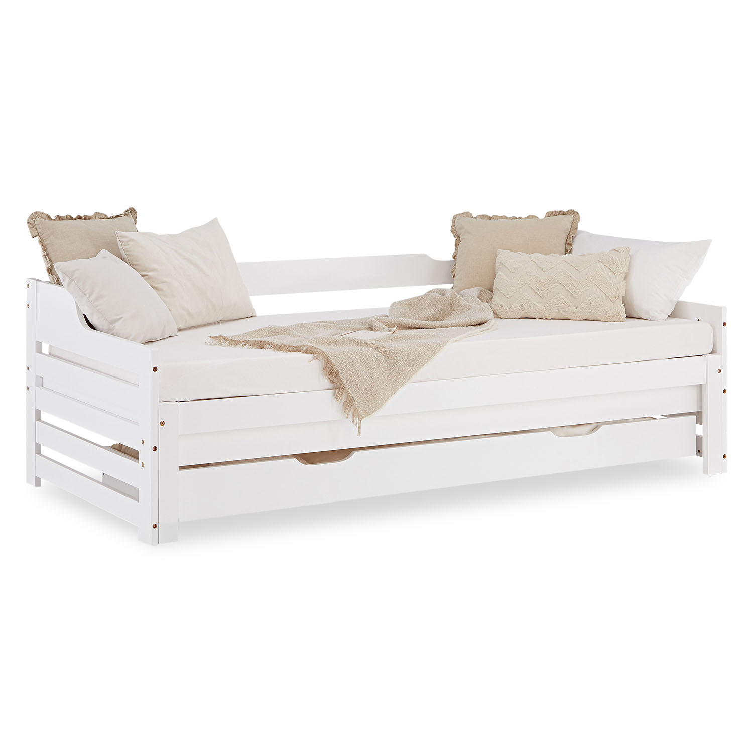 Wood Bed 90x200 cm White | Extendable to Double Bed | Storage | with Slatted Frame | Kids Youth Guest Bedroom