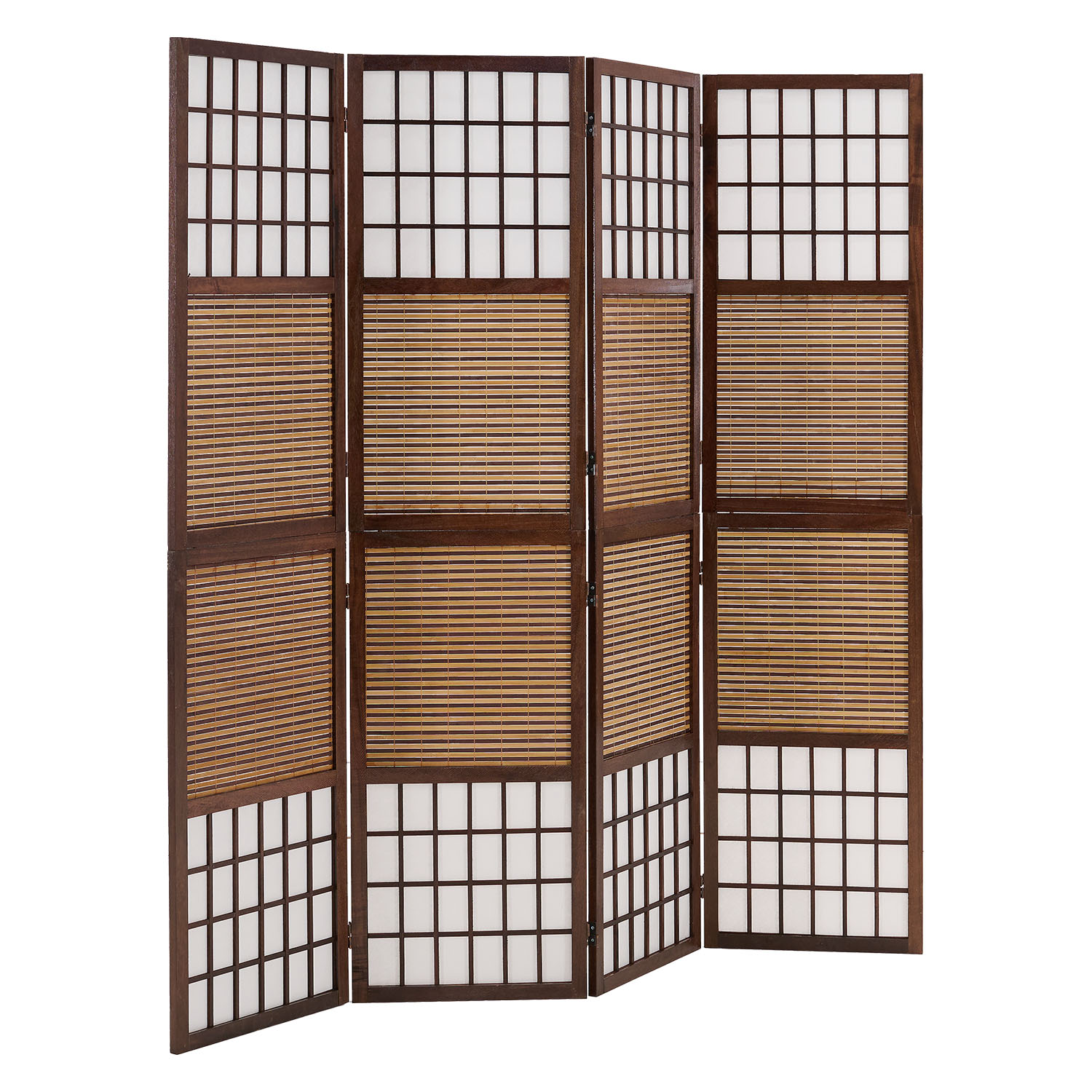 Brown Bamboo & Shoji Screen – 4-panel wooden screen