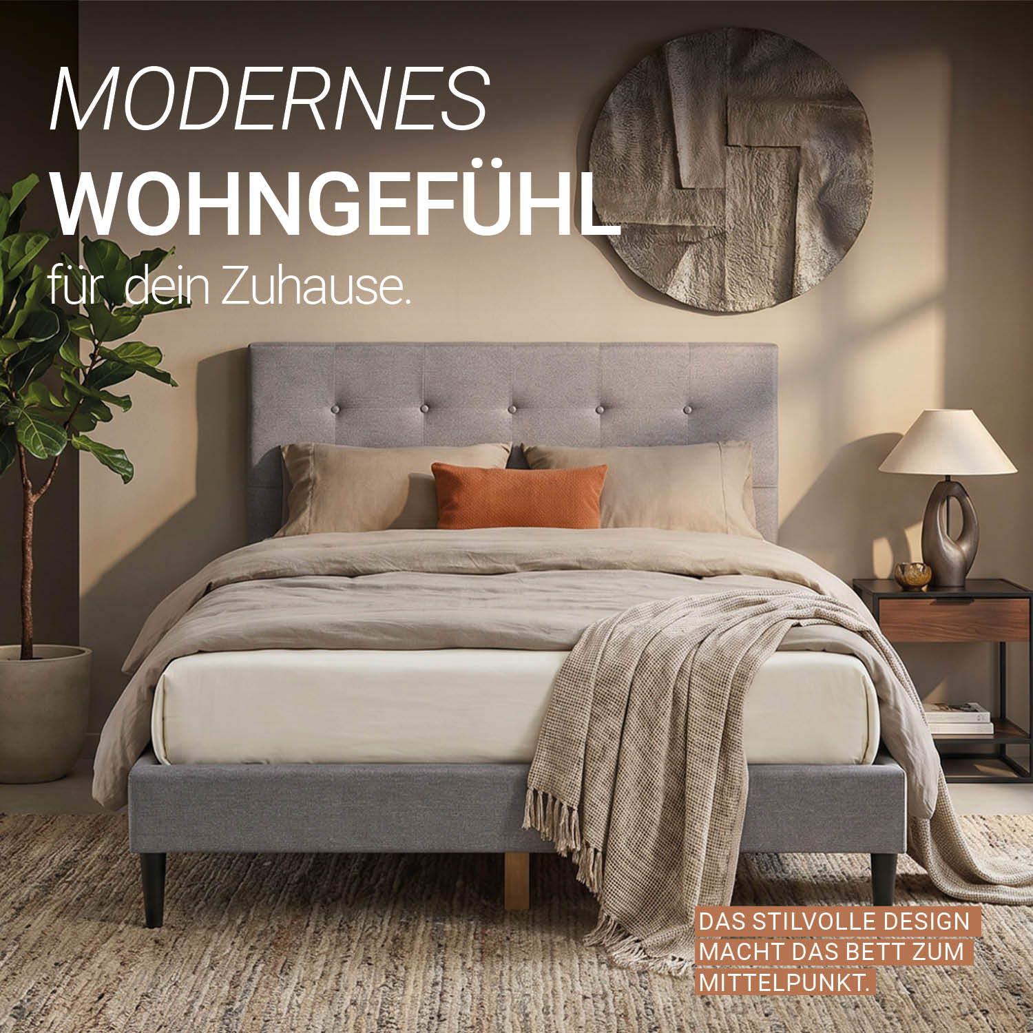 Upholstered bed 160x200 cm grey | with slatted frame | double fabric bed frame