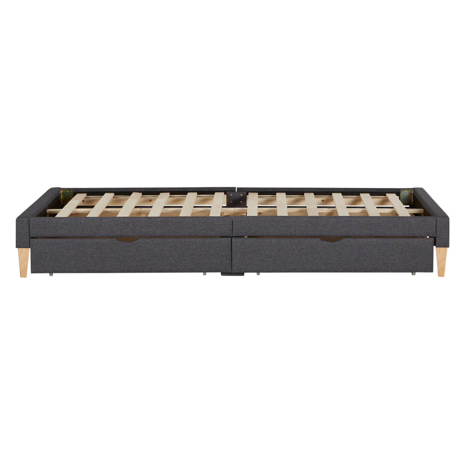 Upholstered Bed with Mattress 140x200 cm 2 Drawers Slatts Grey Fabric Bed Double Bed Futon Bed Frame Platform Bed