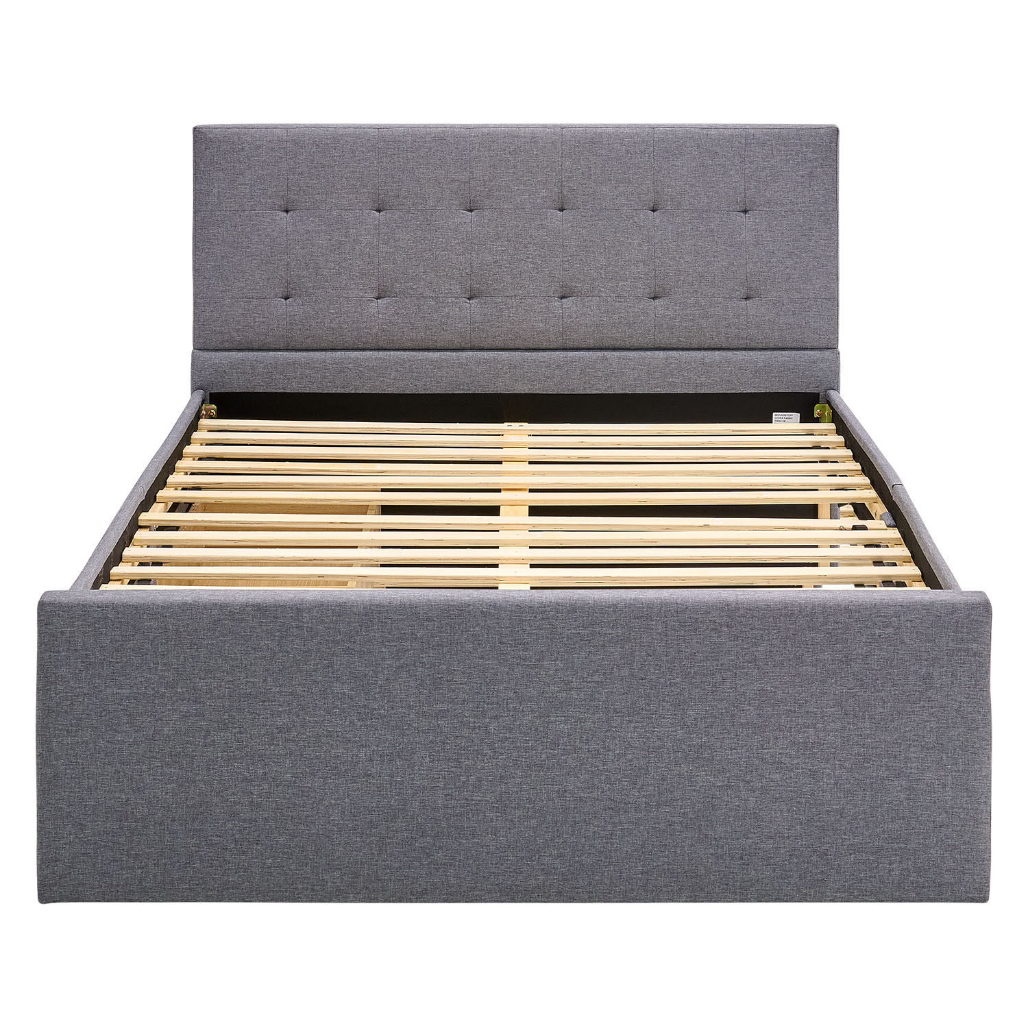 Upholstered bed 120x200 cm grey | with slatted frame | with 2 bed drawers | double fabric bed frame