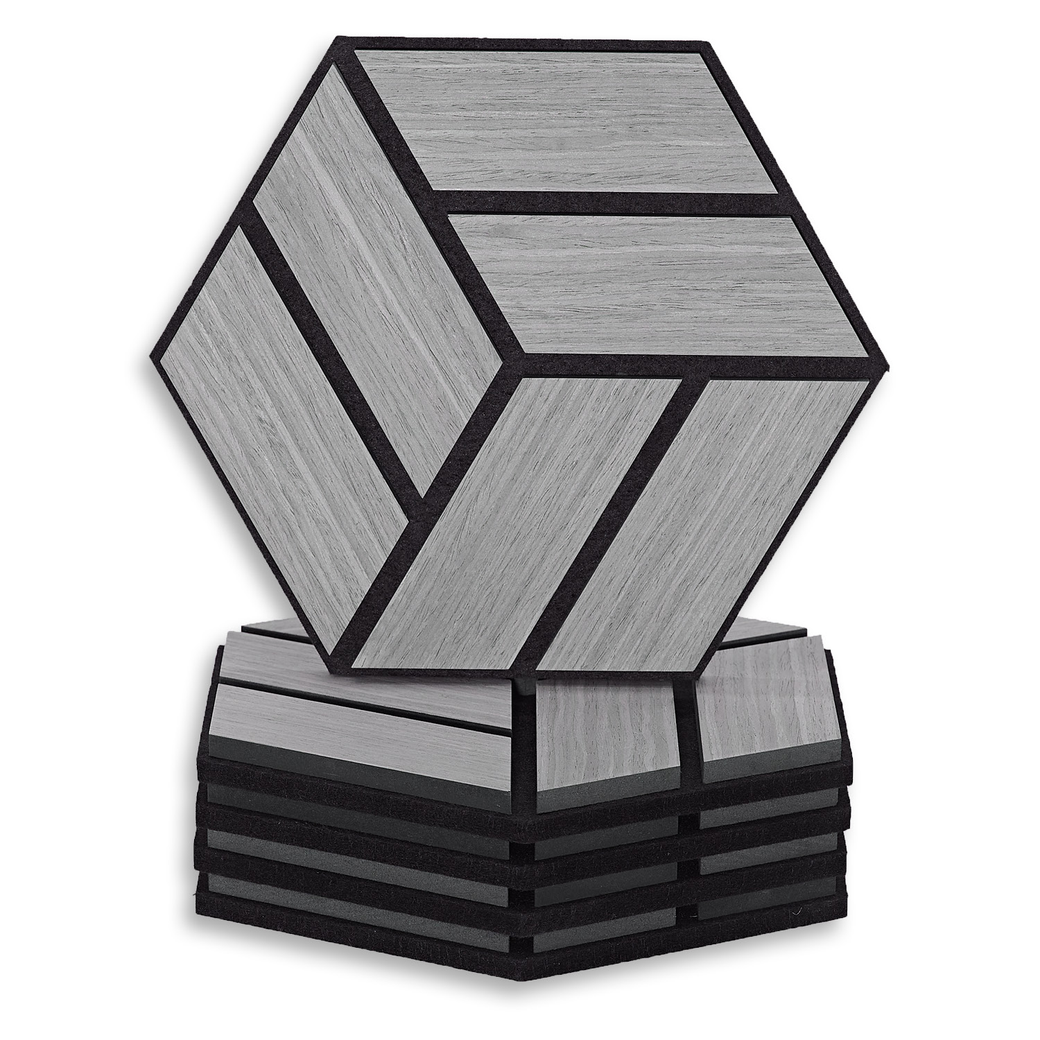 Acoustic Panels Wall Panels Hexagon Honeycomb 30 x 26 cm Grey | Wood | 5-piece Set | 3D