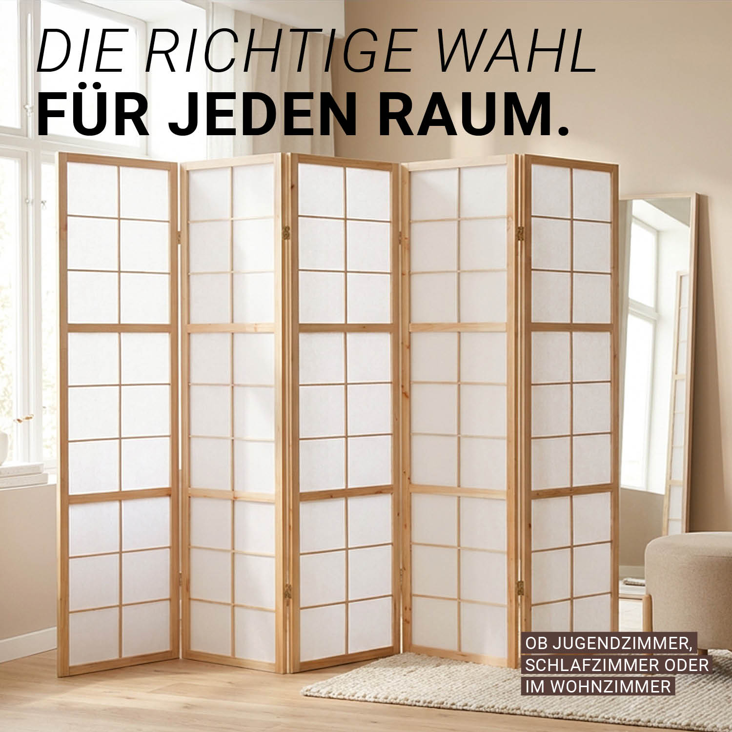 Natural Shoji Rice Paper Screen | 6-panel | Wood | Room Divider, Partition, Privacy Screen