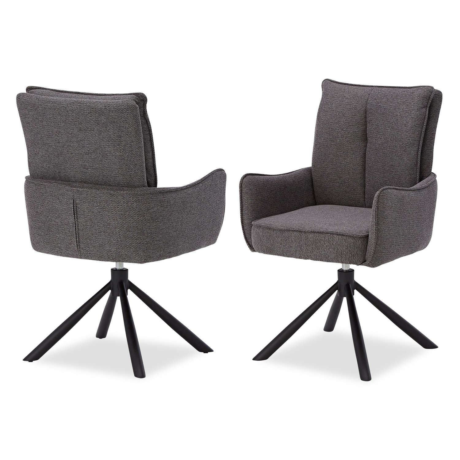 Set of 6 Upholstered Dining Chairs in Anthracite – Swivel Dining Chairs with Armrests & Metal Frame