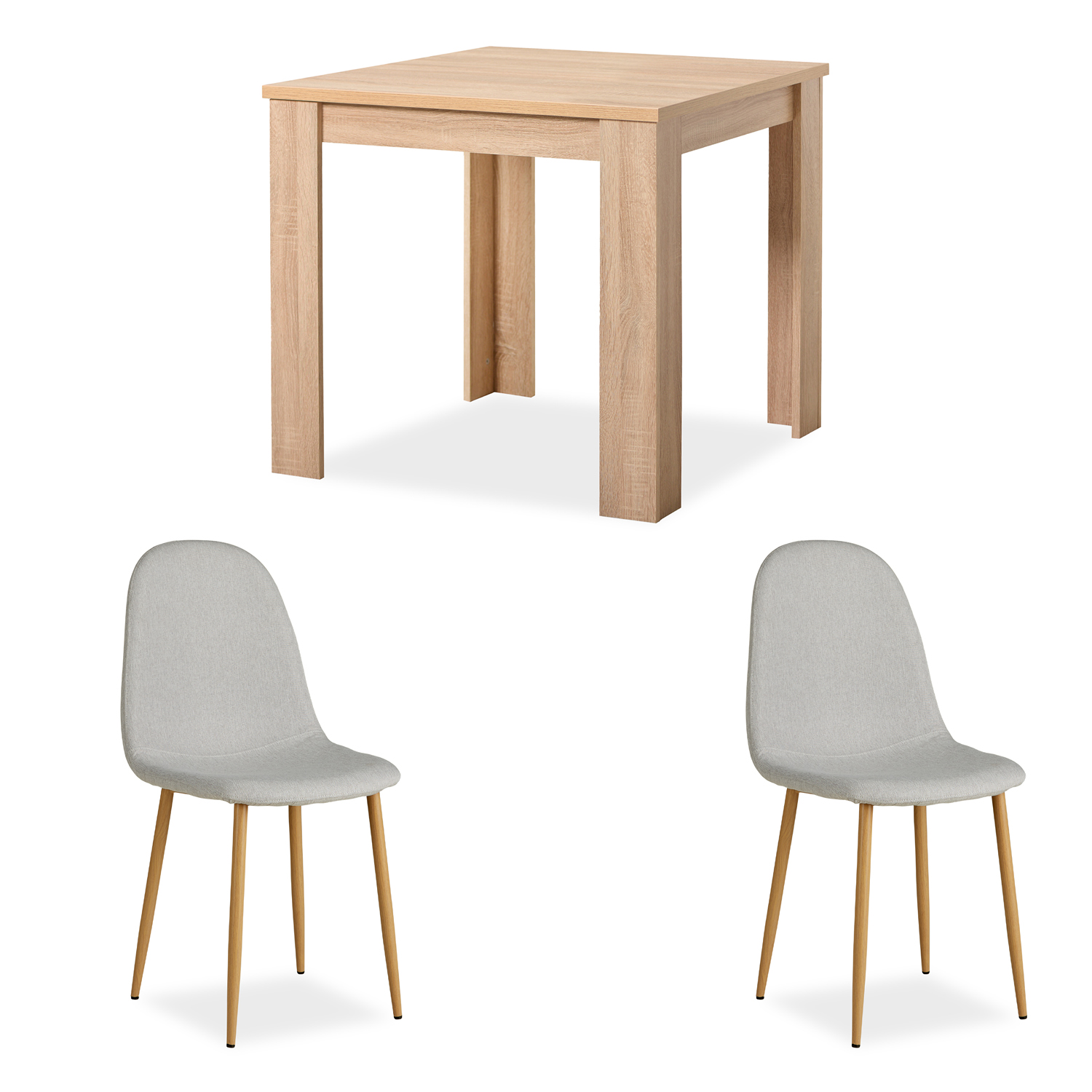 Modern Dining Table 80x80 cm with 2 Chairs Grey Dining Room Table Wooden Table Oak