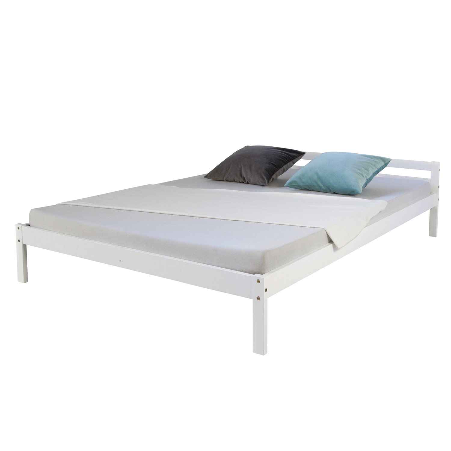 Wood Bed 140x200 cm White | Double Bed | with Slatted Frame | Kids Youth Guest Bedroom