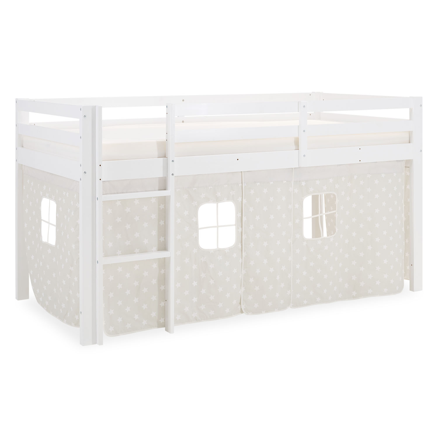 Children's Loft Bed 90x200 cm White with Star Curtain | Without Slatted Base