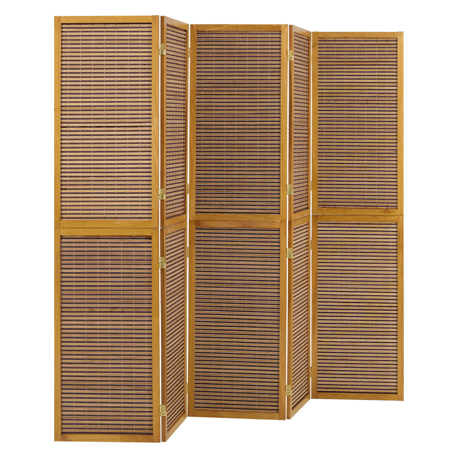 Paravent Brown Wooden Slats | 5-panel | Wood | Room Divider Partition Privacy Screen