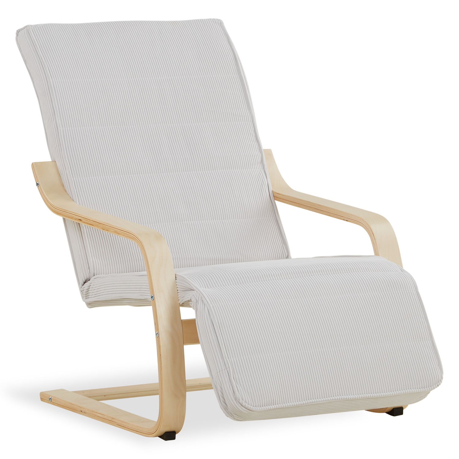 Relaxsessel Corduroy Grey | with Footrest | Natural Wood | Glider Rocking Chair Nursing Chair Recliner