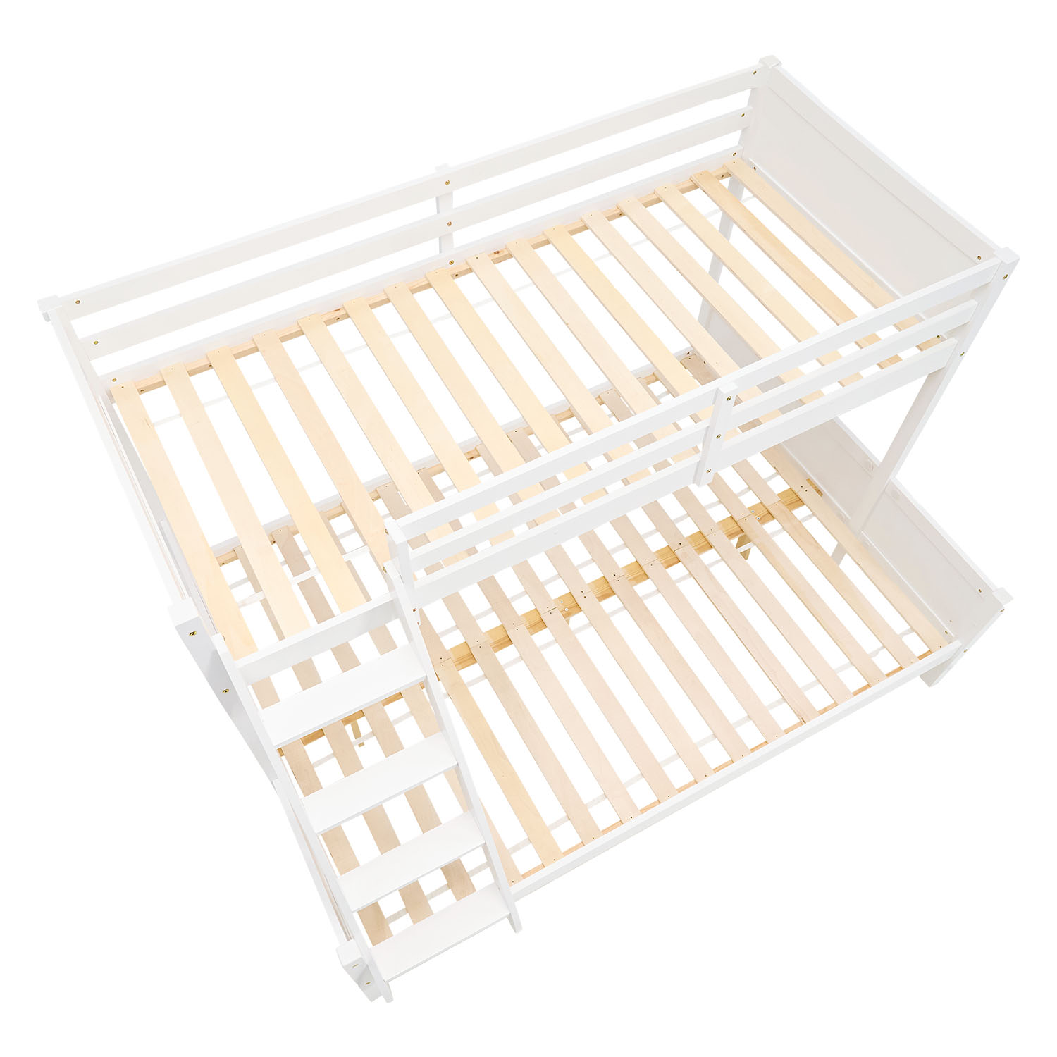 Children´s Bed Bunk Bed 90x200 and 140x200 High Sleeper Cot White Wood with Slats 2 Matresses