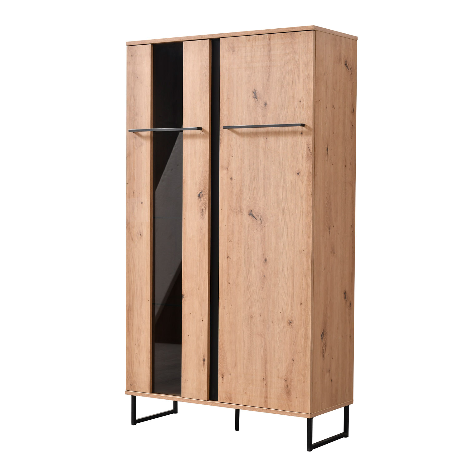 Highboard Display Cabinet with Compartments Living Room Cabinet Wood Natural Skid Feet Black