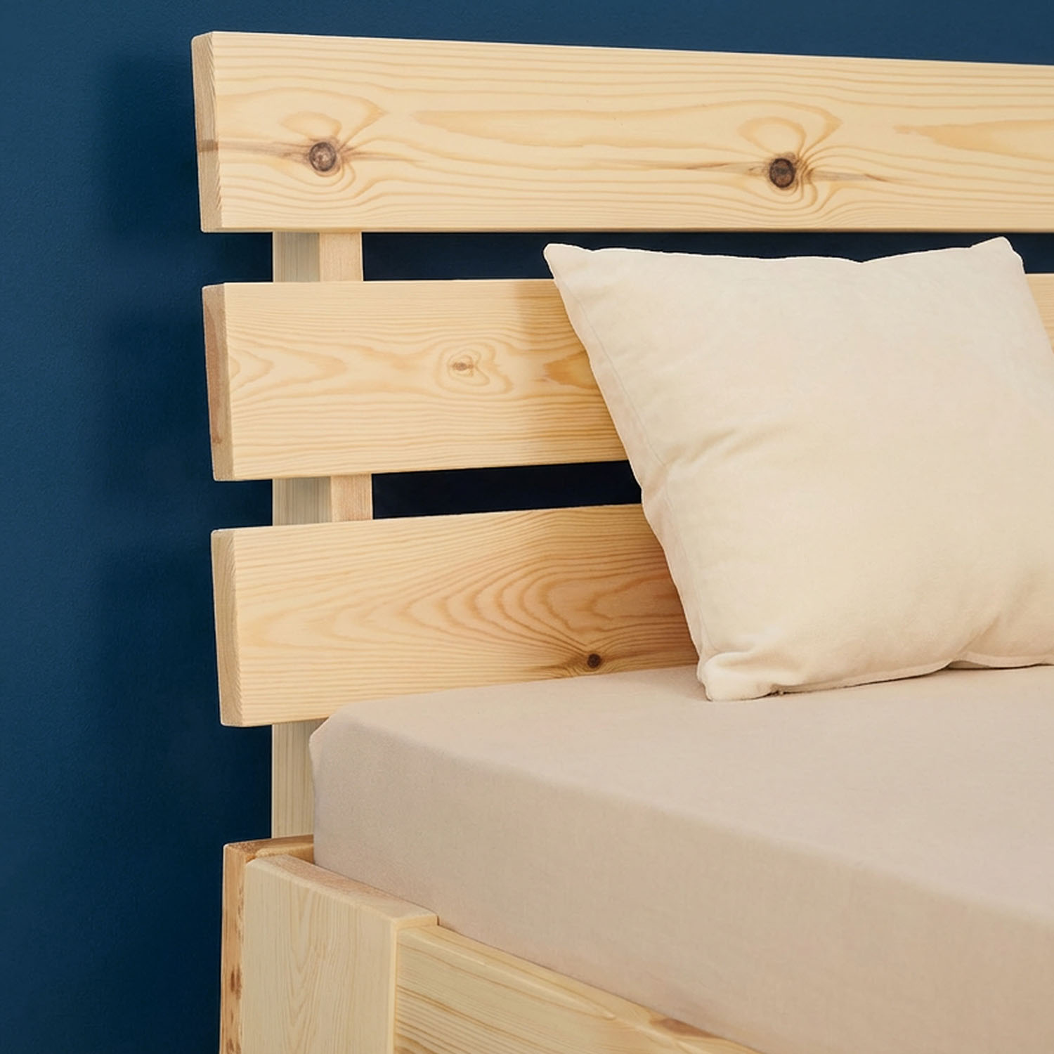 Wood Bed 180x200 cm Natural | Double Bed | with Spring Mattress | Solid | Youth Guest Bedroom