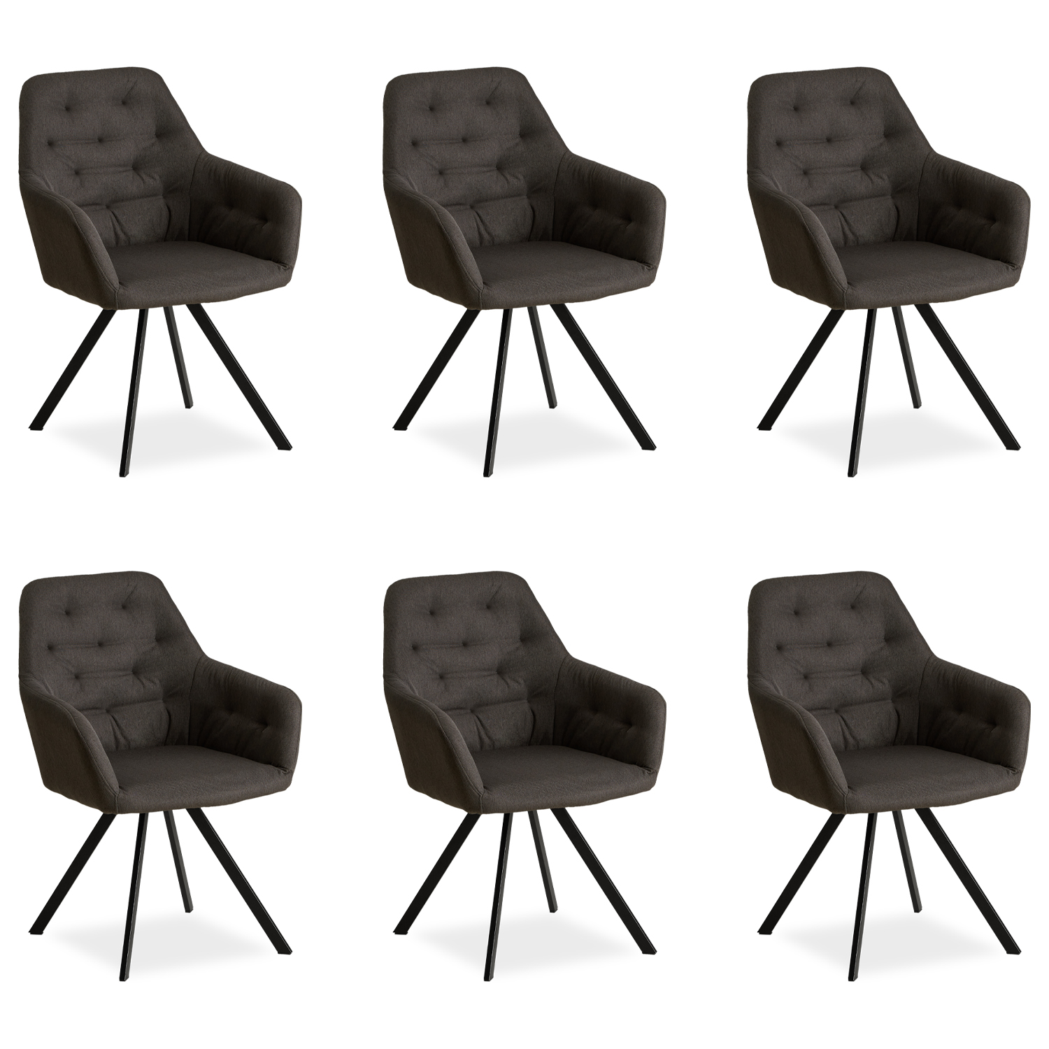 Upholstered Chair Linen Anthracite | Set of 6 | with Armrests | Kitchen Dining Room Office