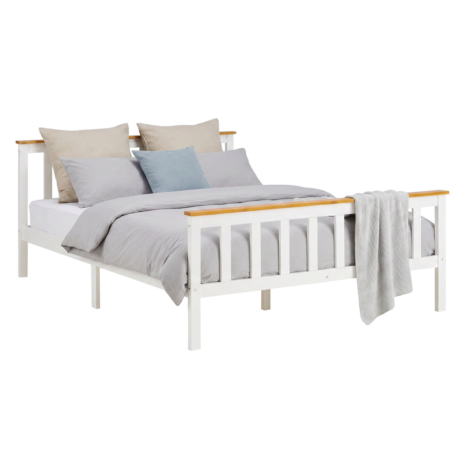 Wooden Bed 140x200 cm Natural White | Double Bed | With Slatted Base | Scandinavian Style | Children's, Teen, or Guest Bedroom