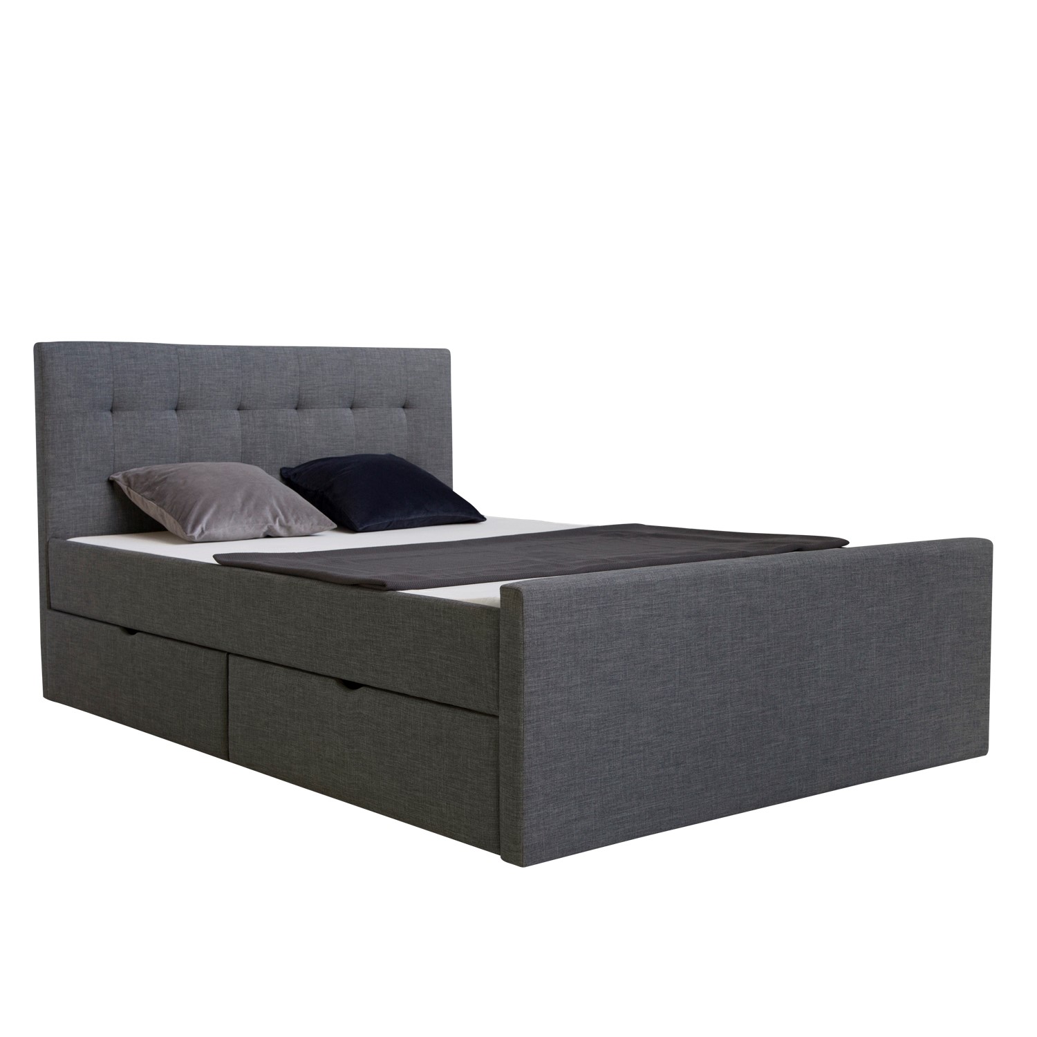 Upholstered Bed Double Bed Frame 140 x 200 Dark Grey 4 Drawers Slatted Frame