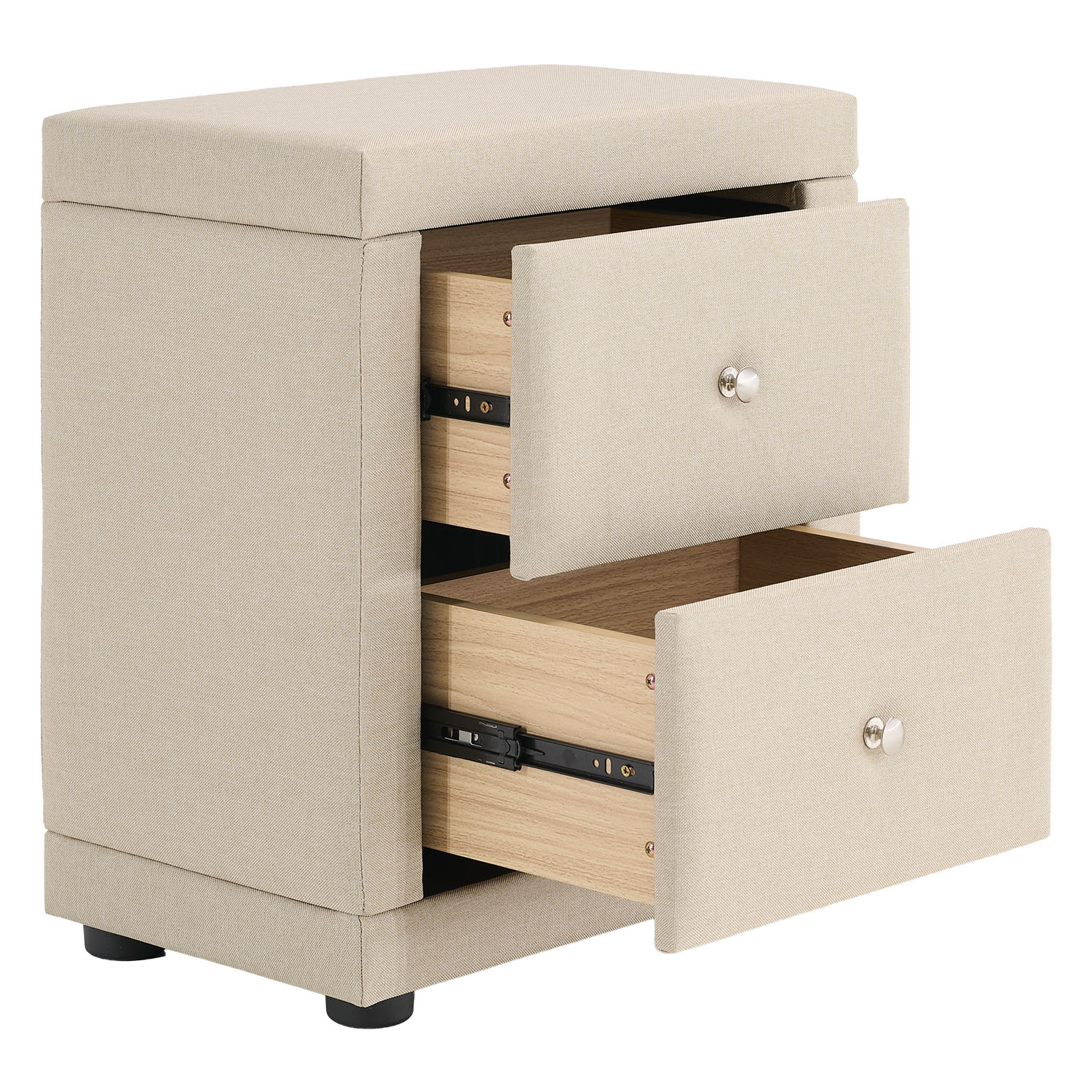 Bedside table Nightstand bedroom 2 Chest drawers Side table Beige fabric