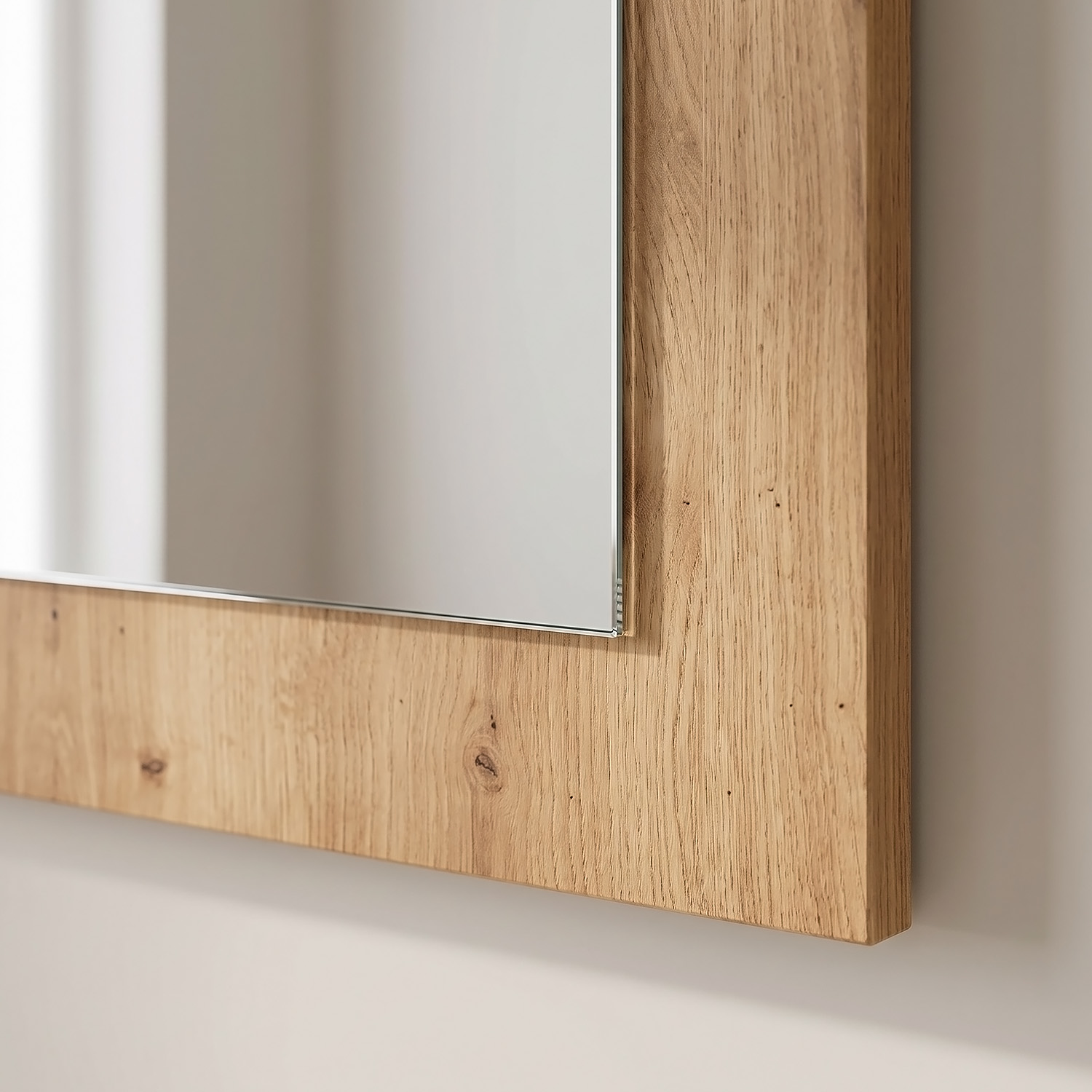 Large Rectangular Wall Mirror 80x70 cm Oak Effect Wooden Frame Artisan Oak Hallway Bedroom Living Room Mirror